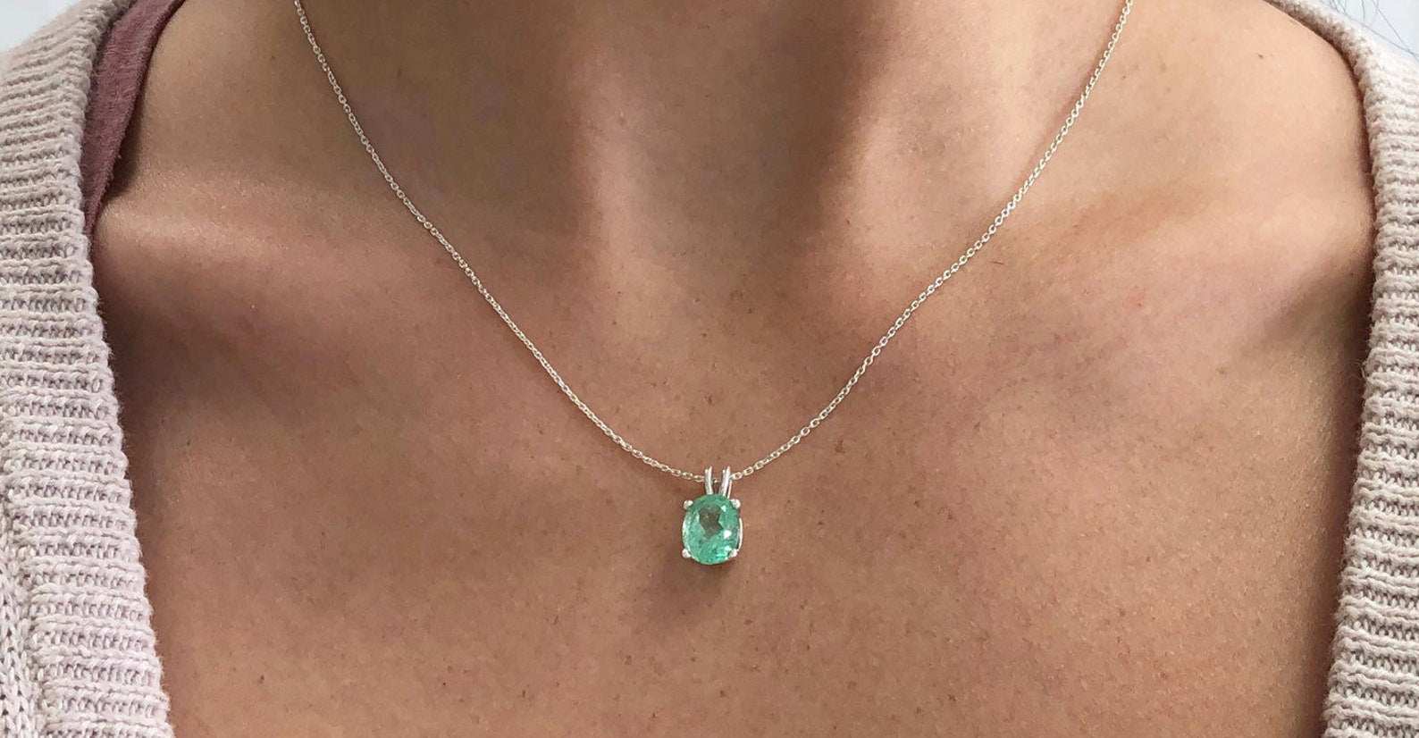 2.50 Carat Oval Emerald Sterling Silver 925 Necklace with 4 Prong Double Bail - Elegant Jewelry for Women, Perfect for Weddings, Anniversaries & Special Occasions