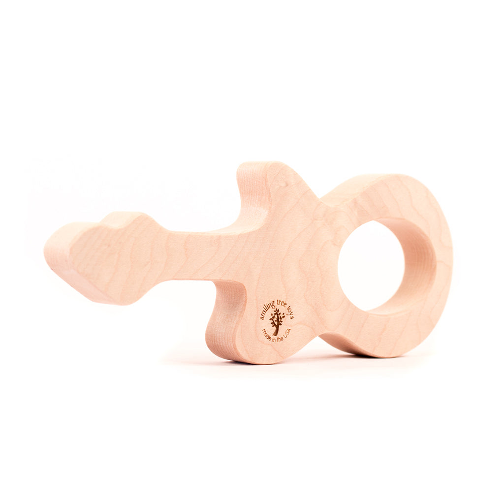 Natural Wooden Guitar Teether for Babies - Safe & Non-Toxic Teething Toy for Infants - Perfect for Soothing Sore Gums at Home or On-the-Go
