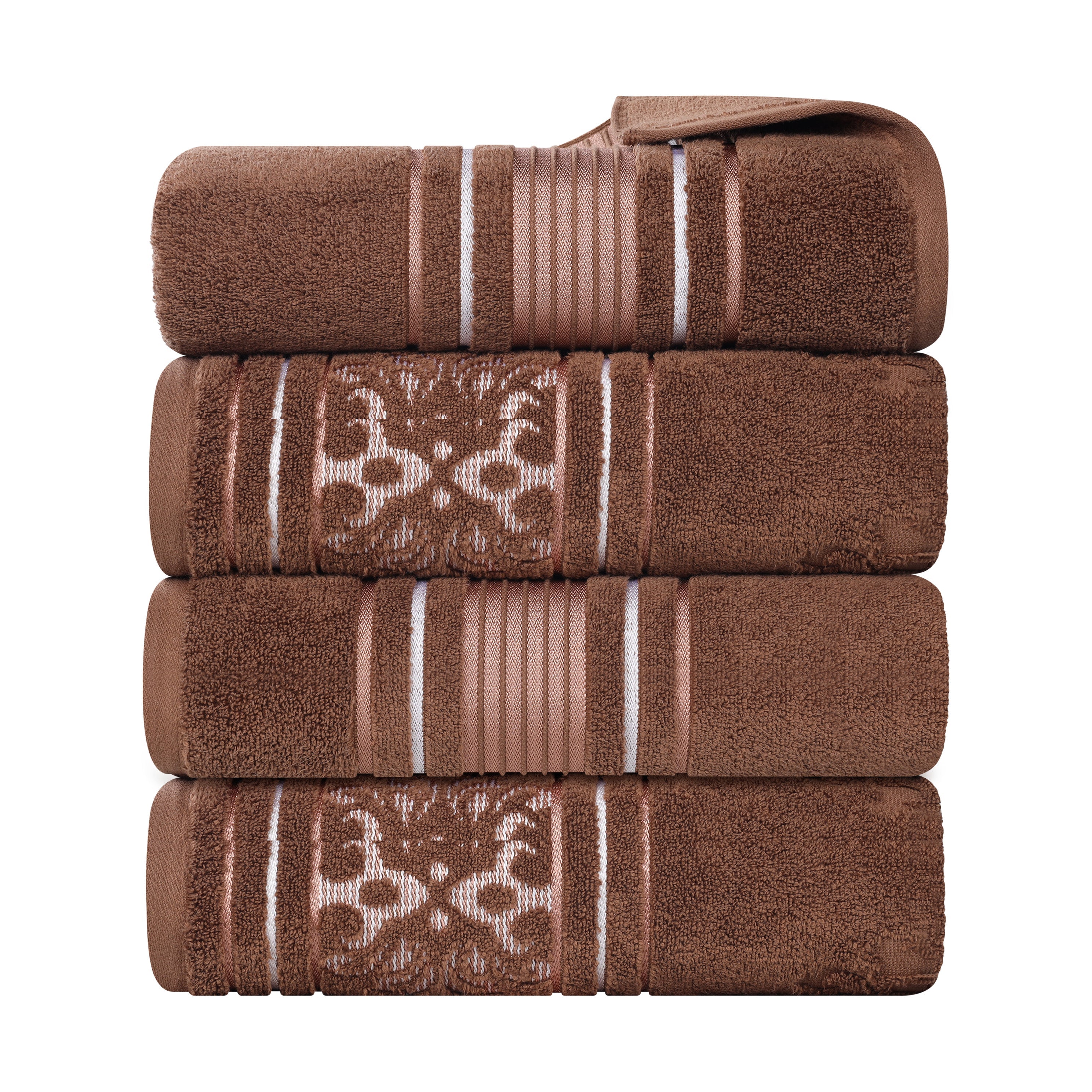 Premium 100% Zero Twist Cotton Bath Towel Set of 4 - Ultra Soft & Absorbent Solid & Jacquard Floral Design - Perfect for Spa, Bathroom & Luxury Home Decor