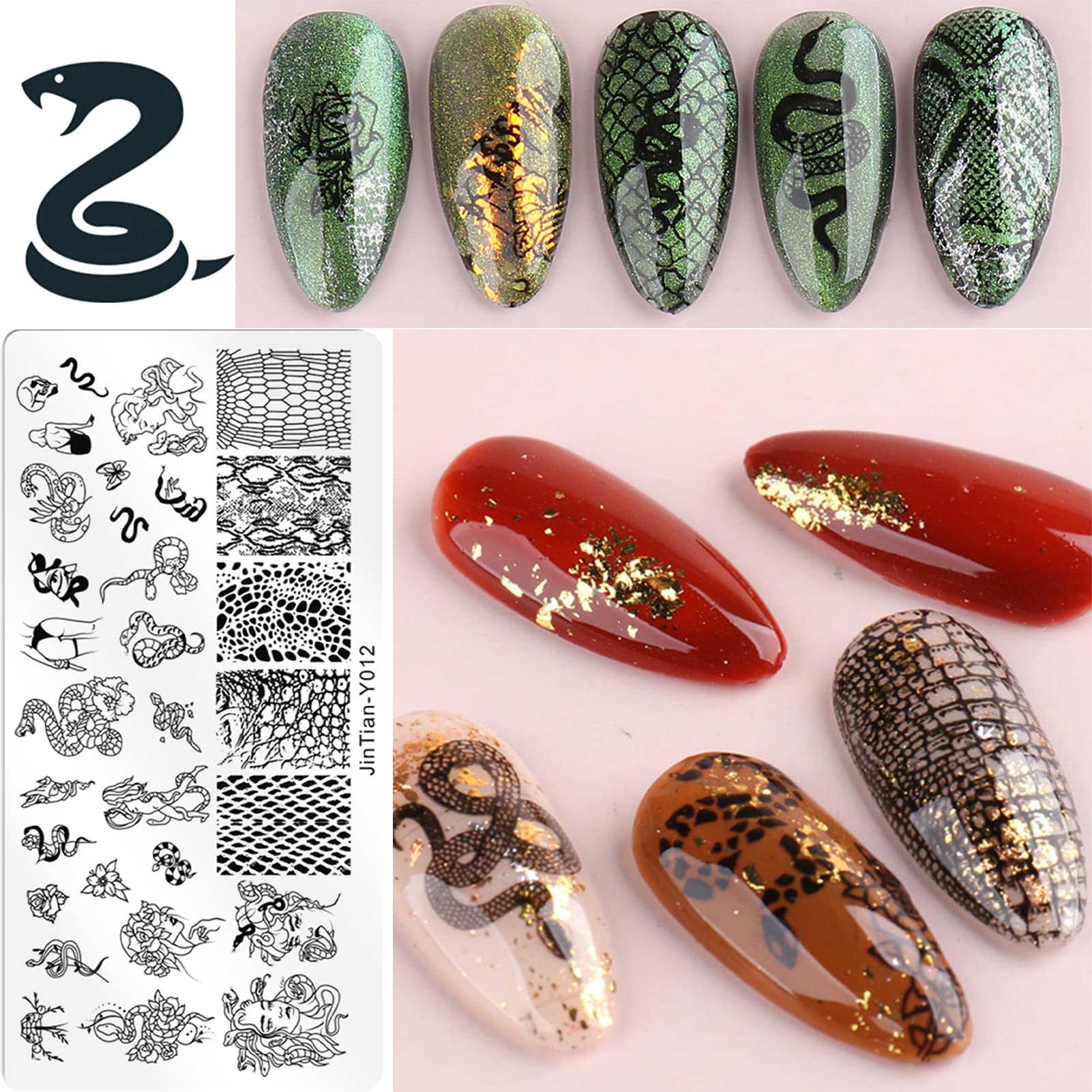 NICENEEDED Snake & Geometry Nail Art Stamping Plates - DIY Nail Stamp Templates with Animal Designs for Professional Nail Art Tools | Perfect for Salon, Home Manicure & Creative Nail Decorations