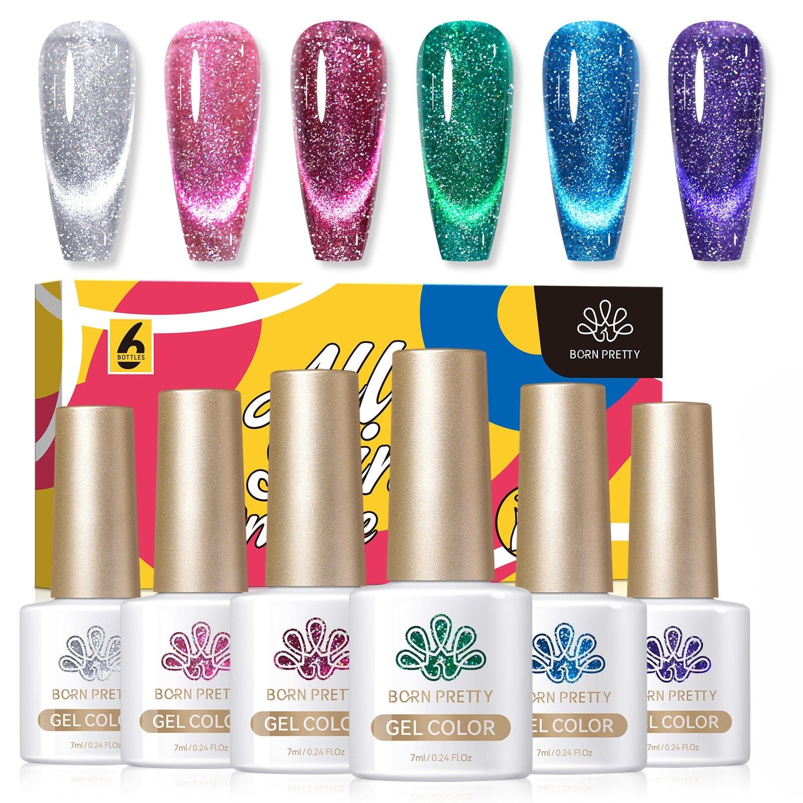 6 Colors Reflective Cat Magnetic Gel Polish Set 7ml - Long Lasting Nail Art Kit for Salon & Home Manicure, Perfect for Parties, Weddings & Special Occasions