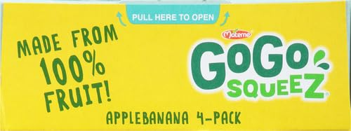 GoGo squeeZ Apple Banana Fruit Pouches, 3.2 oz (Pack of 12) - Unsweetened, Gluten Free, Nut Free & Dairy Free Kids Snacks with Recloseable Cap | BPA Free | Healthy On-The-Go Snack for School, Travel & Lunchboxes