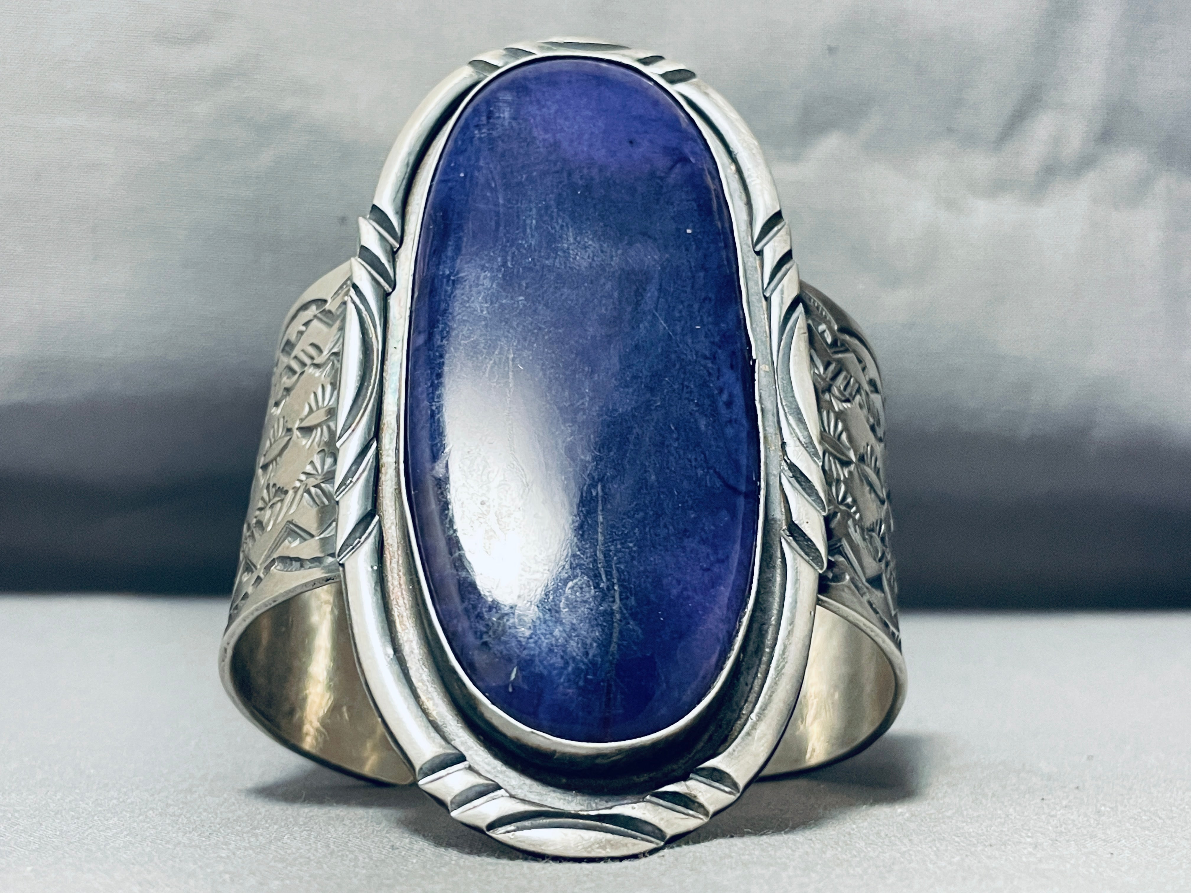 175 Gram One Of Best Vintage Native American Navajo Lapis Sterling Silver Bracelet