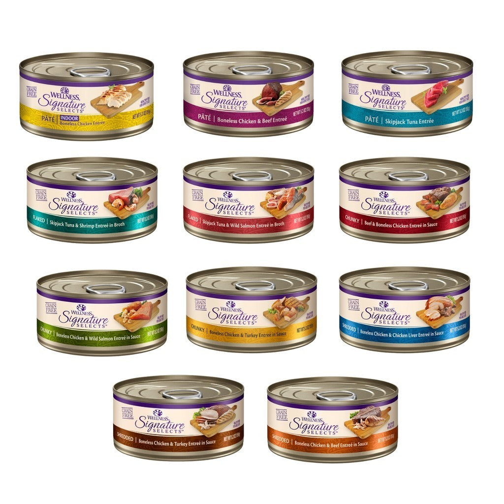 Wellness Core Signature Selects Grain-Free Cat Food - Chunky Pate with Flaked Shredded Meat, 150g Can, Healthy Adult Cat Food for Weight Management & Digestion - Perfect for Mealtime or as a Nutritious Topper