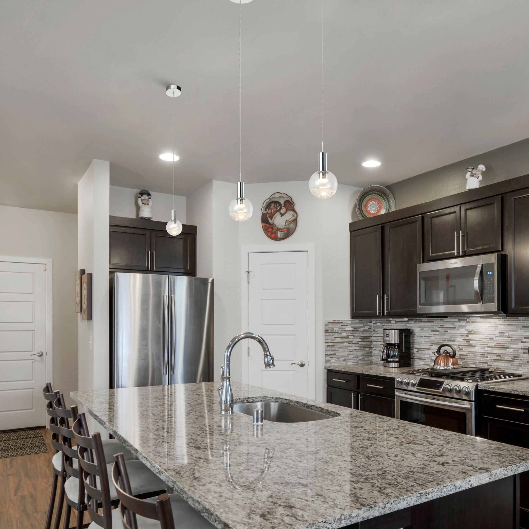 VONN Sienna VAP2181CH Modern Integrated LED Pendant Light Fixture - Polished Chrome Finish - Perfect for Kitchen Island, Dining Room & Bar Lighting