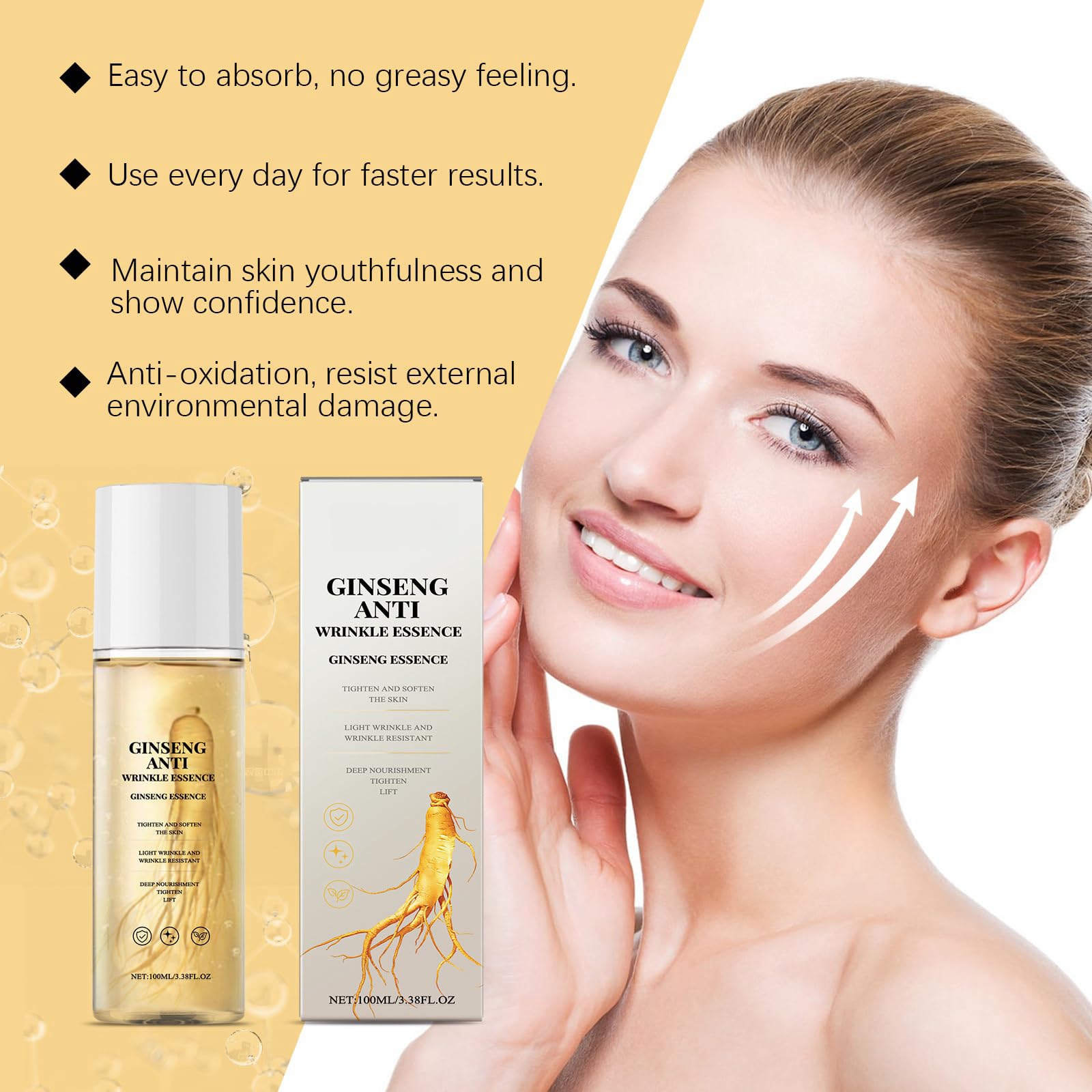 Premium Ginseng Anti-Aging Facial Serum with Ginseng Extract - Deep Hydration, Wrinkle Reduction & Skin Rejuvenation - Perfect for Night Routine & Mature Skin Care
