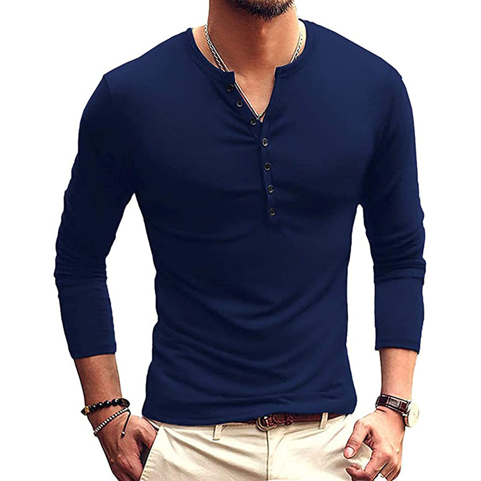 Men's Slim Fit Basic Henley T-Shirt - Casual Short & Long Sleeve V-Neck Tee for Everyday Wear, Work & Outings