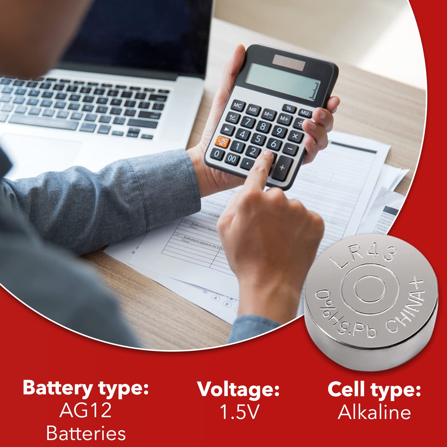 AG12 LR43 386 SR43 1.5V Alkaline Button Cell Watch Batteries (10 Pack) - Perfect for Watches, Calculators, Toys & Small Electronics