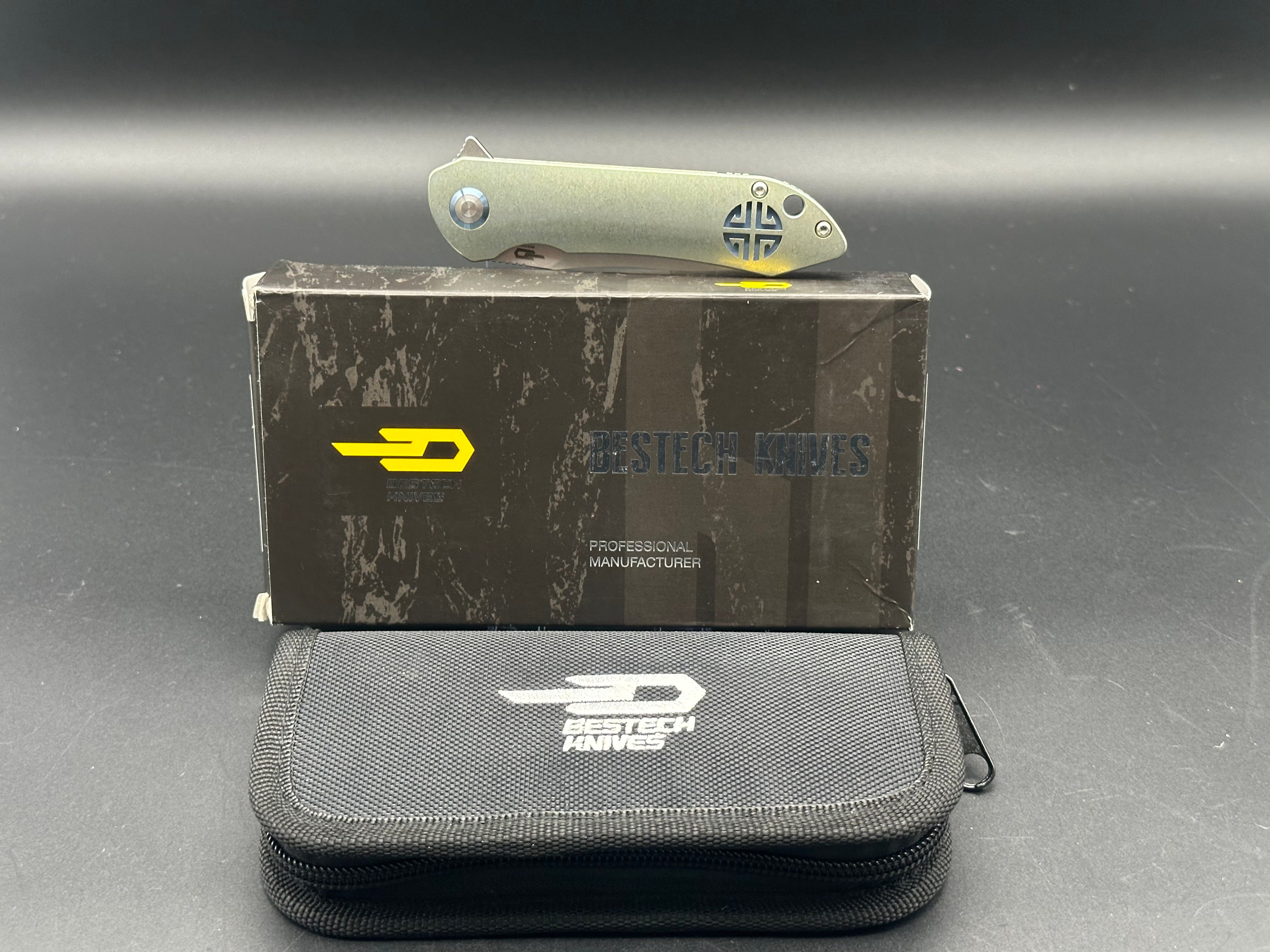 Bestech Emperor Folding Knife - CPM S35VN Steel Blade, Green Titanium Handles with Blue Accents - EDC, Outdoor Camping, Survival Gear