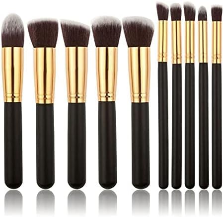ZemGlam 10-Piece Makeup Brush Set (5 Big & 5 Small) - Black & Gold for Professional Makeup Application