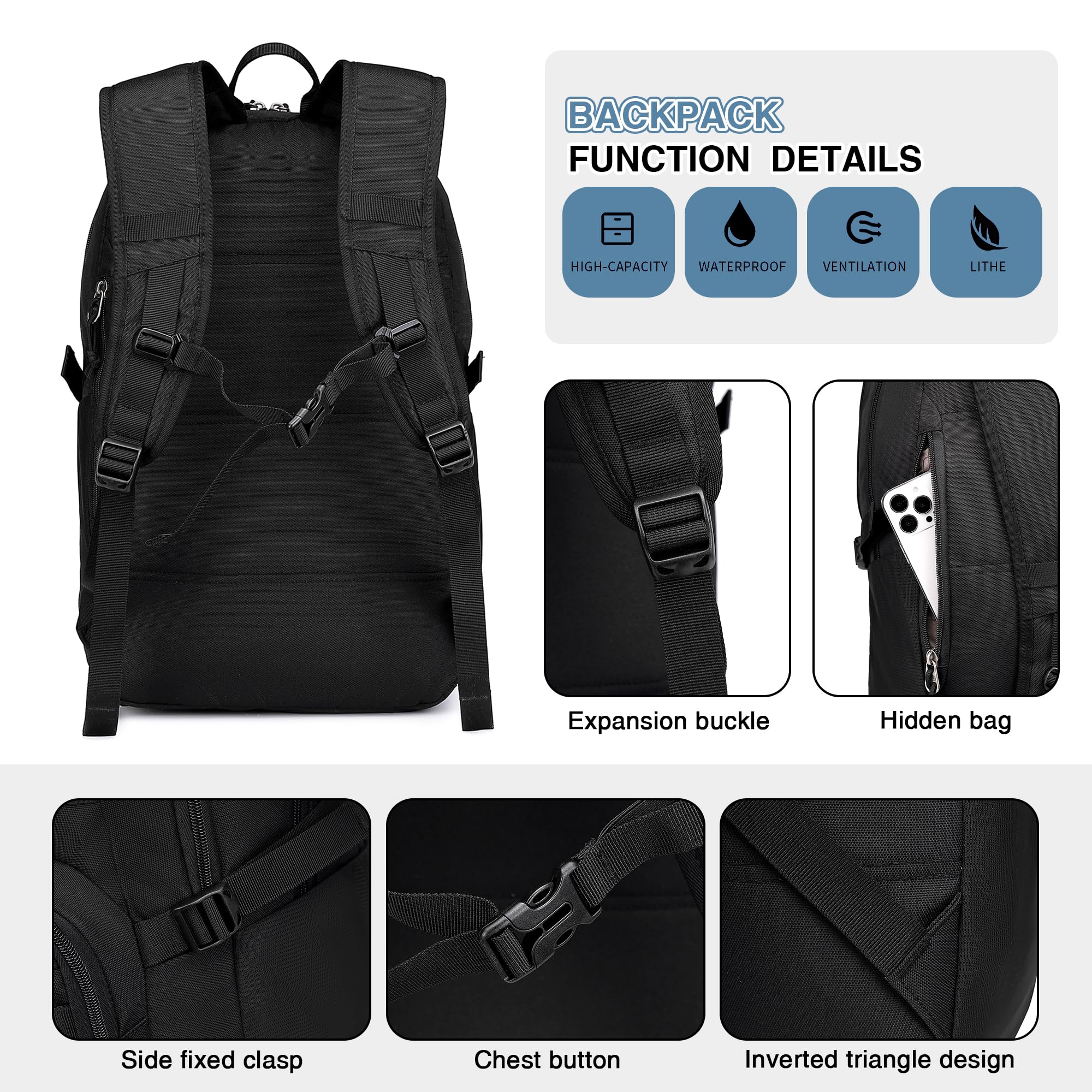 Wotony Military Tactical Backpack for Men - 30L Army 3-Day Assault Pack with MOLLE System - Durable Outdoor Hiking, Camping & Travel Backpack - Perfect for Tactical Missions, Hunting & Survival Gear (Black)