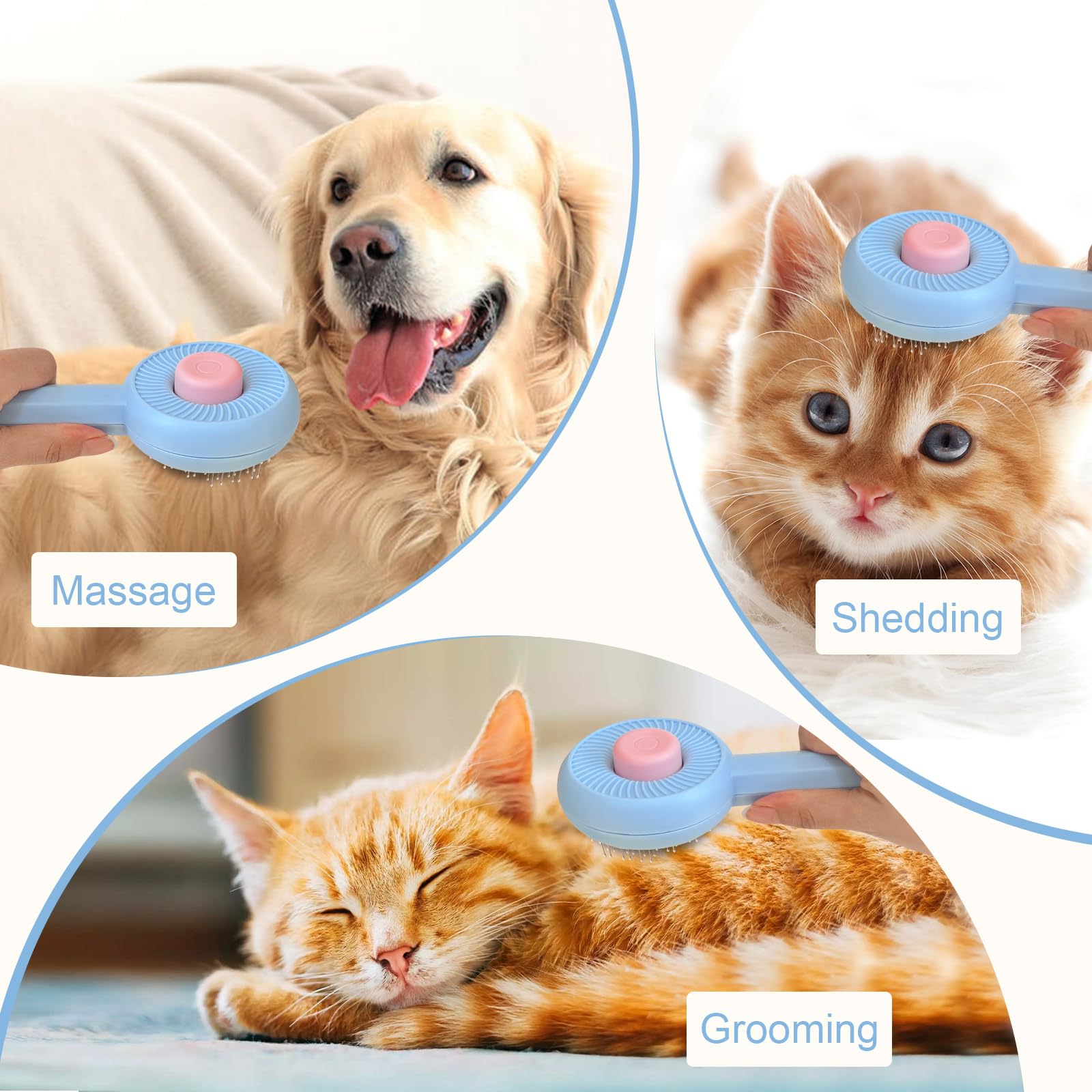 Self Cleaning Cat Brush with Release Button - Gentle Pet Grooming Brush for Long & Short Haired Cats & Dogs - Removes Loose Undercoat & Shedding Hair - Easy Clean Indoor Cat Comb (Blue) - Perfect for Daily Brushing & Reducing Pet Hair at Home