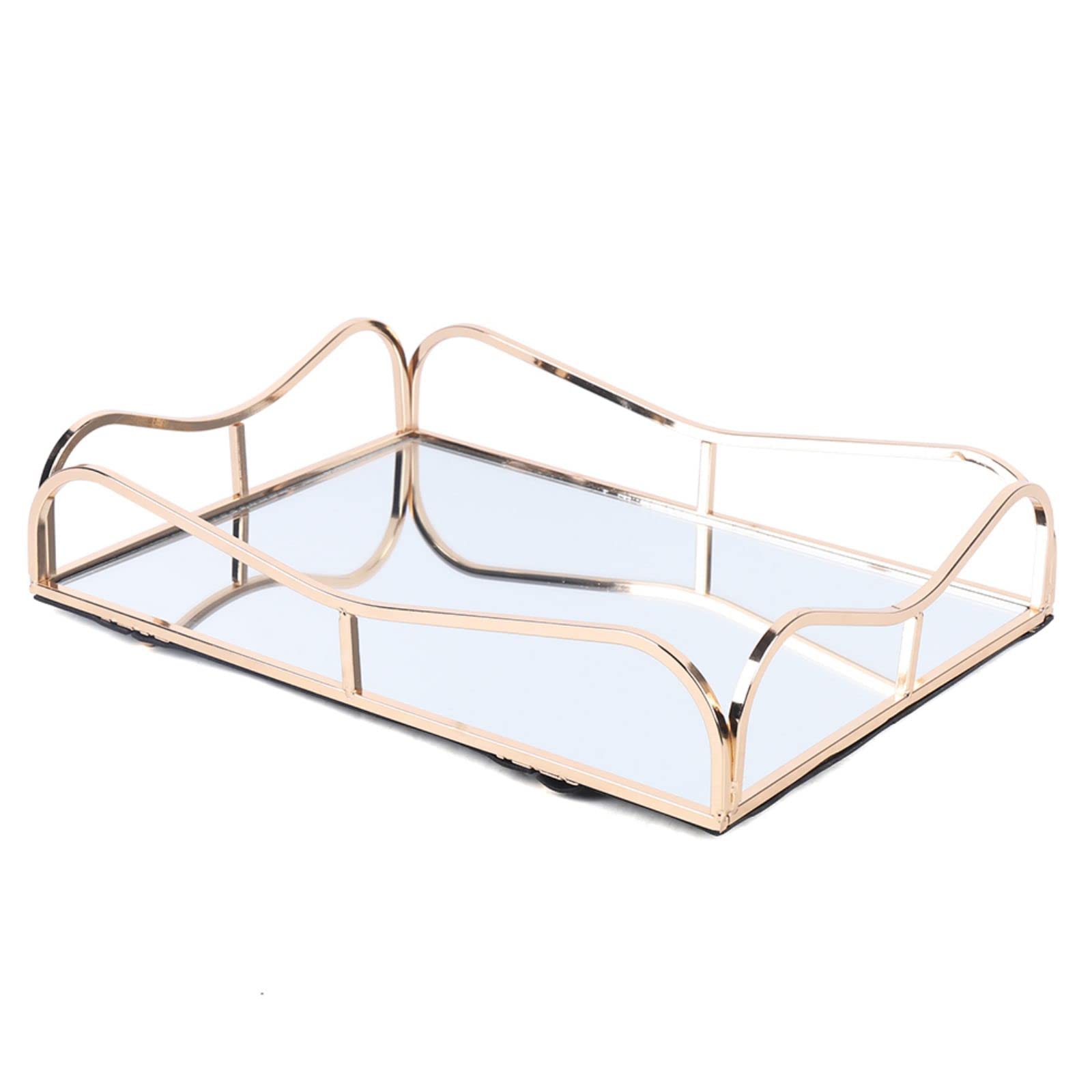 Golden Metal Mirror Tray - Elegant Fruit Cake Decoration & Jewelry Perfume Storage Tray for Countertop, Cosmetics, and Wine - Perfect for Home Decor, Bridal Showers, and Luxury Gift Packaging