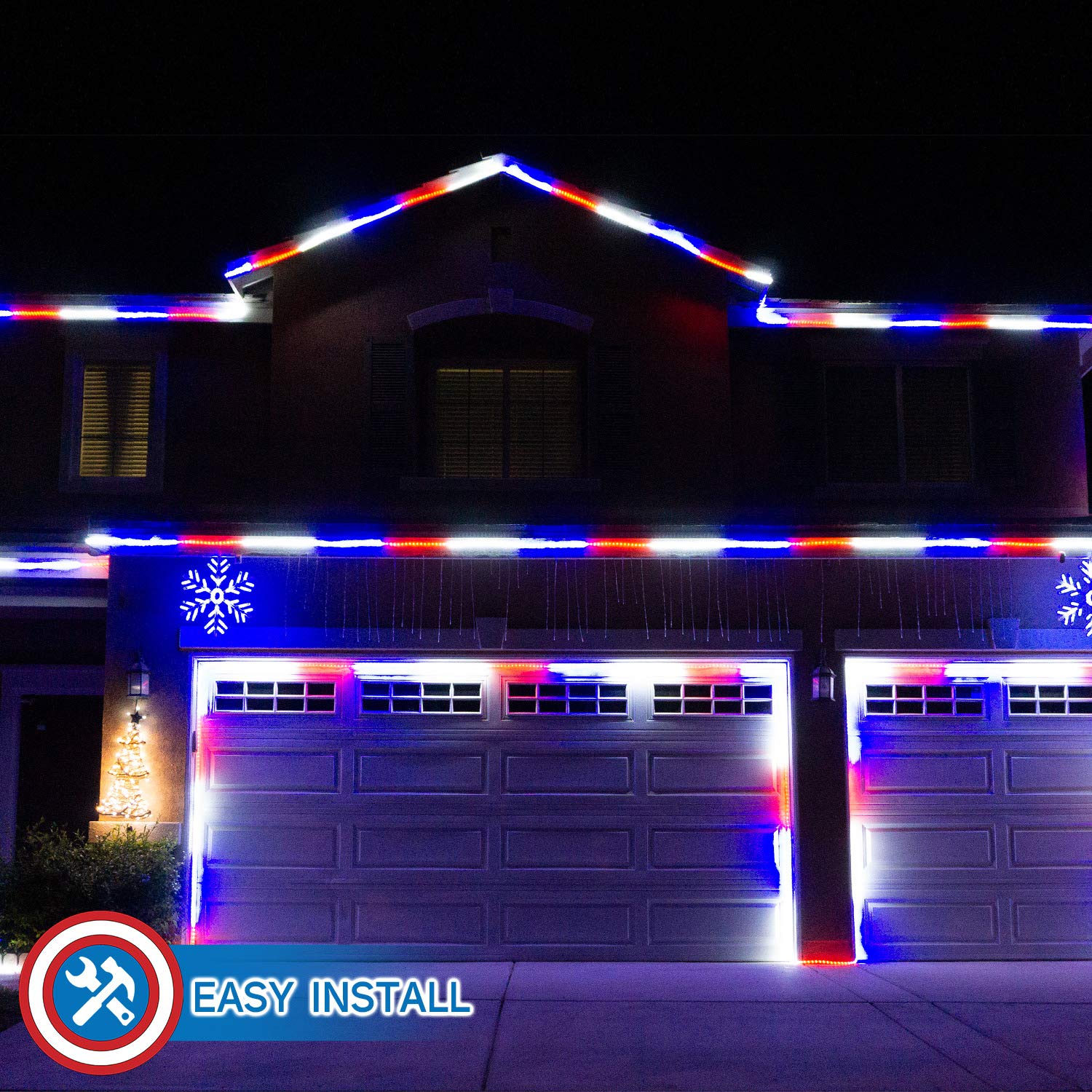 Patriotic Rope Lights - Red White Blue for 4th of July, Christmas & Outdoor Decor
