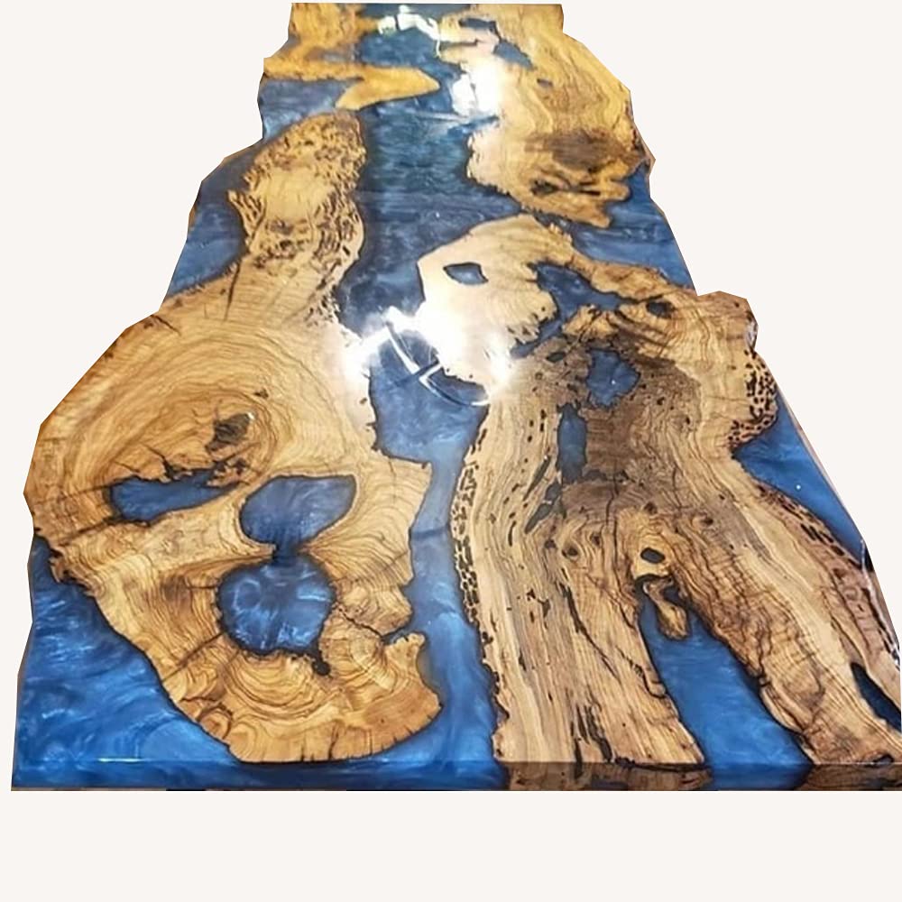 Live Edge Blue Epoxy Resin River Table Top - Handcrafted Luxury Kitchen Island, Dining Table or Coffee Table - Modern Home Decor & Art Furniture for Living Room, Office or Restaurant