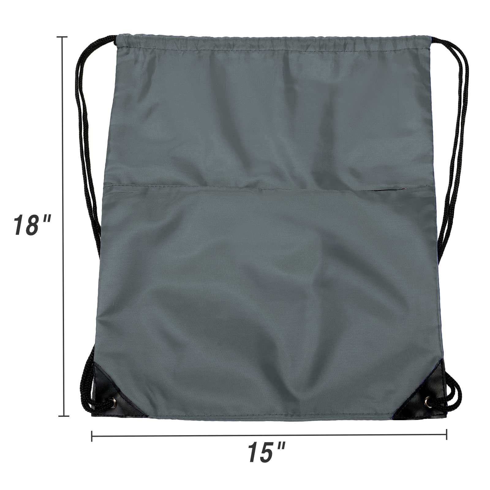 Foldable 210D Nylon Drawstring Backpack with Zipper Side Pocket - Lightweight Sports Gym Tote Bag for Men & Women (Grey) - Perfect for Workouts, Travel & Daily Commute