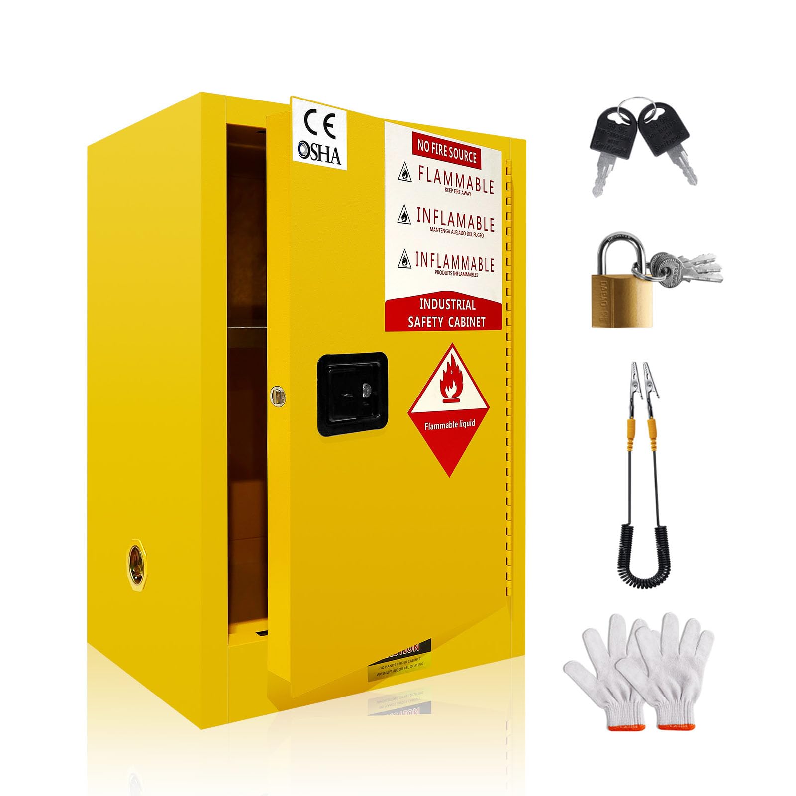 Flammable Safety Cabinet - 23.23x18.11x35.5 Inch Yellow Galvanized Steel Storage Cabinet with Adjustable Shelves for Chemicals, Paint & Hazardous Materials | Garage, Workshop & Laboratory Use