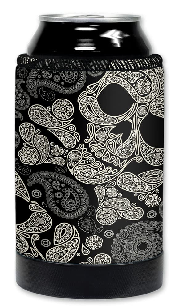 Premium Neoprene Can Cooler for Beer & Soda (12oz) - Made in USA - Durable Beverage Insulator with Paisley Skulls Design - Perfect for Parties, BBQs, and Outdoor Adventures