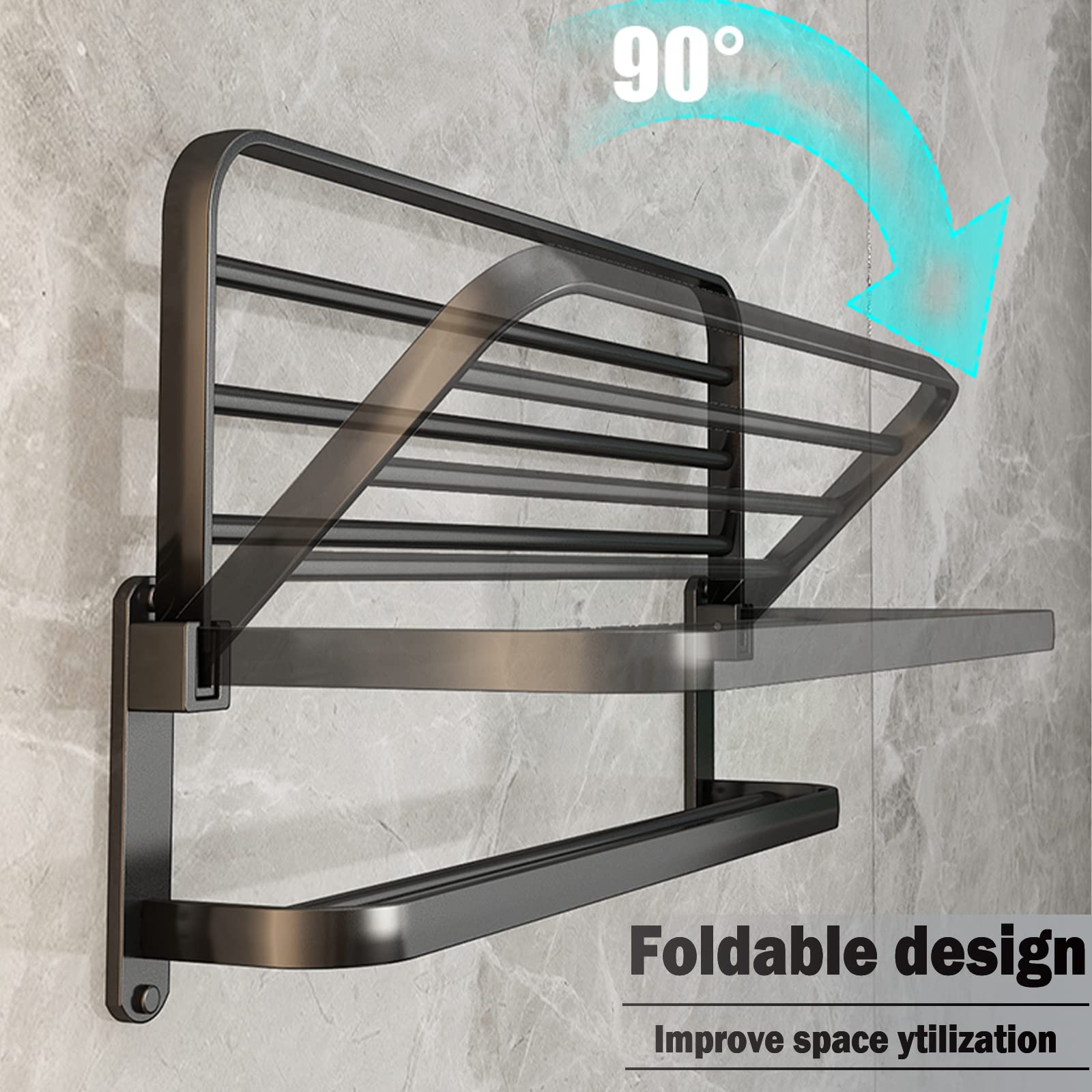 BOZWELL 24-inch Matte Black Bathroom Towel Rack with Double Bars & Hooks - Wall Mounted Towel Holder Shelf for Bath, Kitchen, Laundry Room - Space Saving Storage Solution for Hand Towels & Washcloths