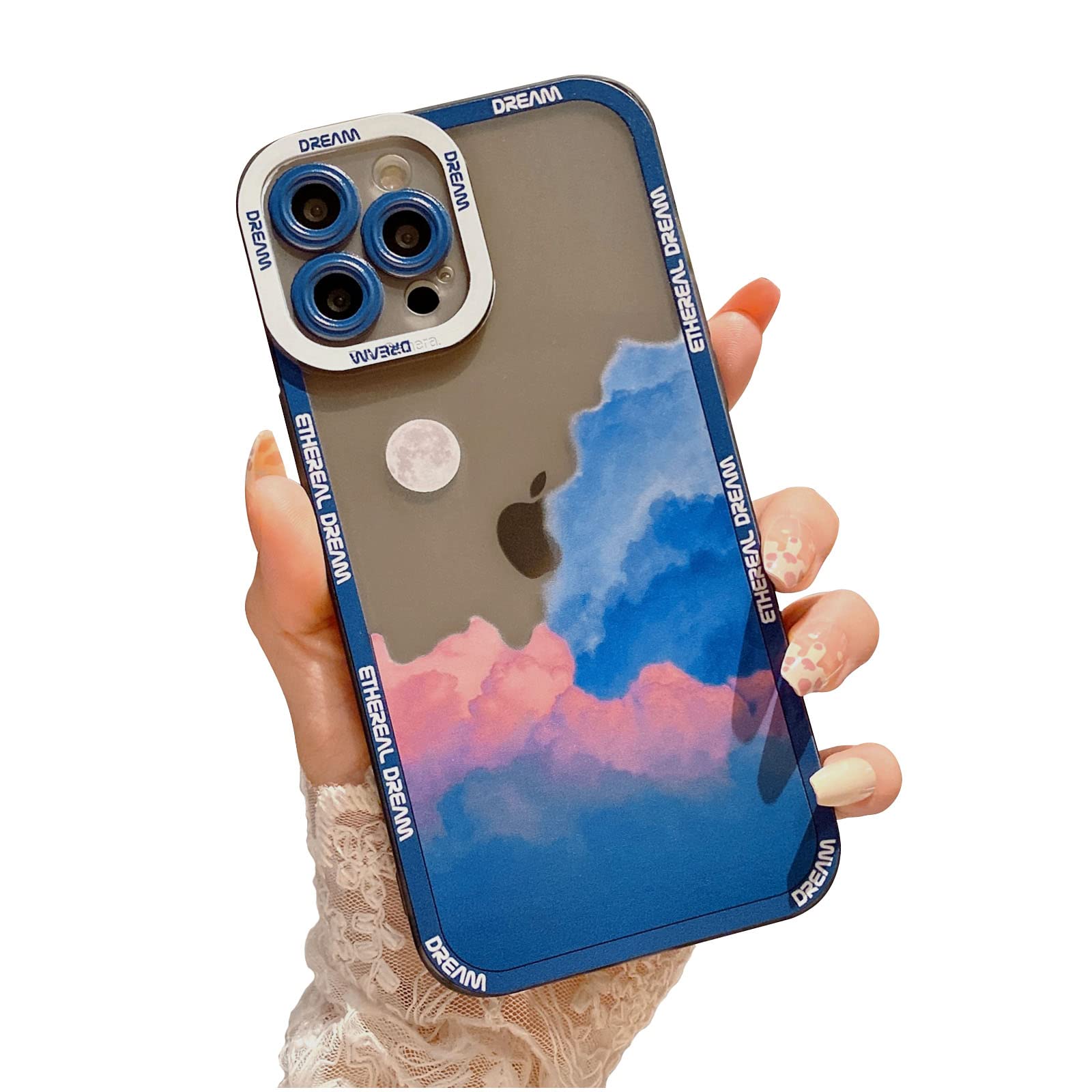 SPOBIT iPhone 12 Pro Max Case - Romantic Sunset Clouds Moon Night Design, Soft TPU Slim Protective Cover for Women & Girls (Blue) | Perfect for Everyday Use, Travel & Gift Giving
