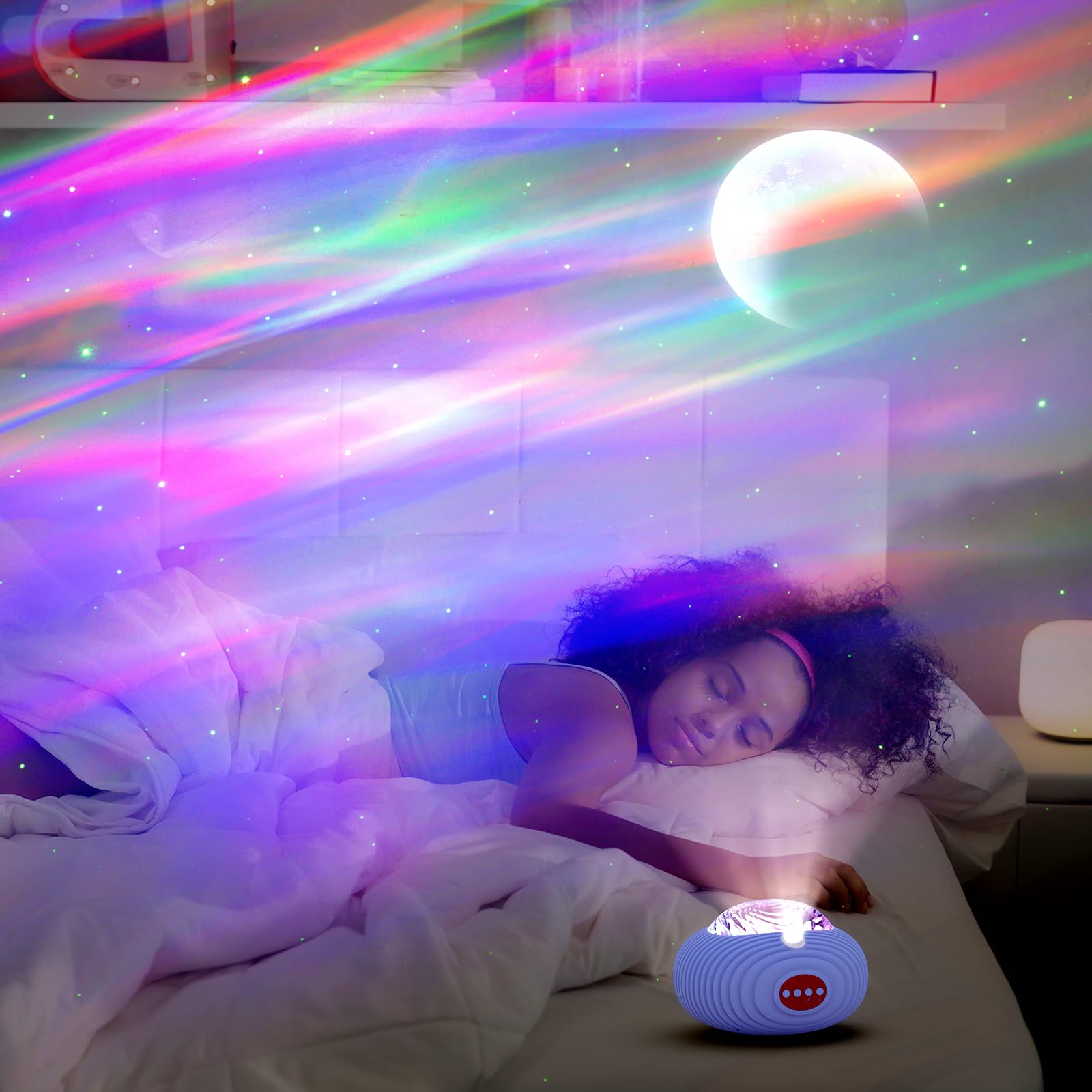 ALACRIS Galaxy Projector - 4-in-1 Star Night Light with Aurora, Spiral Galaxy, Moon & 16 Colors | Timer & White Noise for Bedroom, Nursery, Meditation & Relaxation