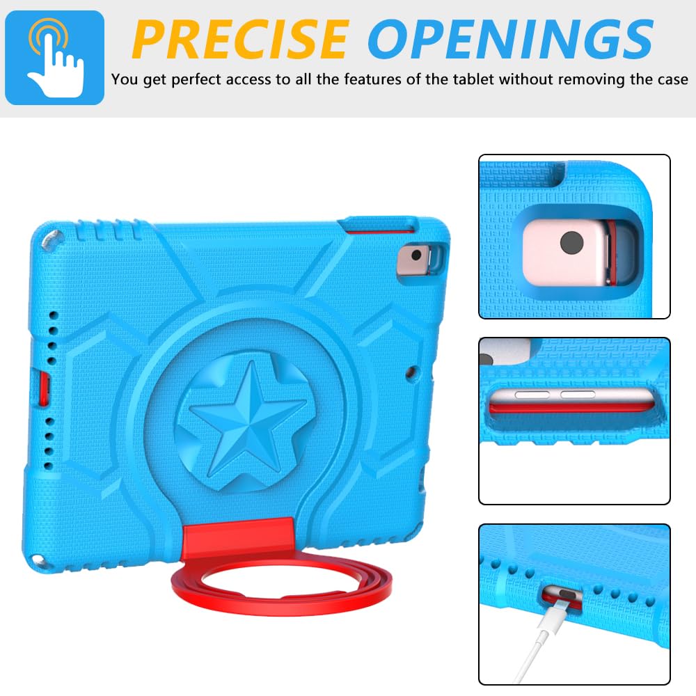 **Lainergie Shockproof Kids iPad Case for iPad 5th/6th Gen, iPad Air 2 & iPad Pro 9.7-inch (2017/2018) - Lightweight Protective Cover with Screen Protector & Handle Stand, Blue - Perfect for School, Travel & Home Use**