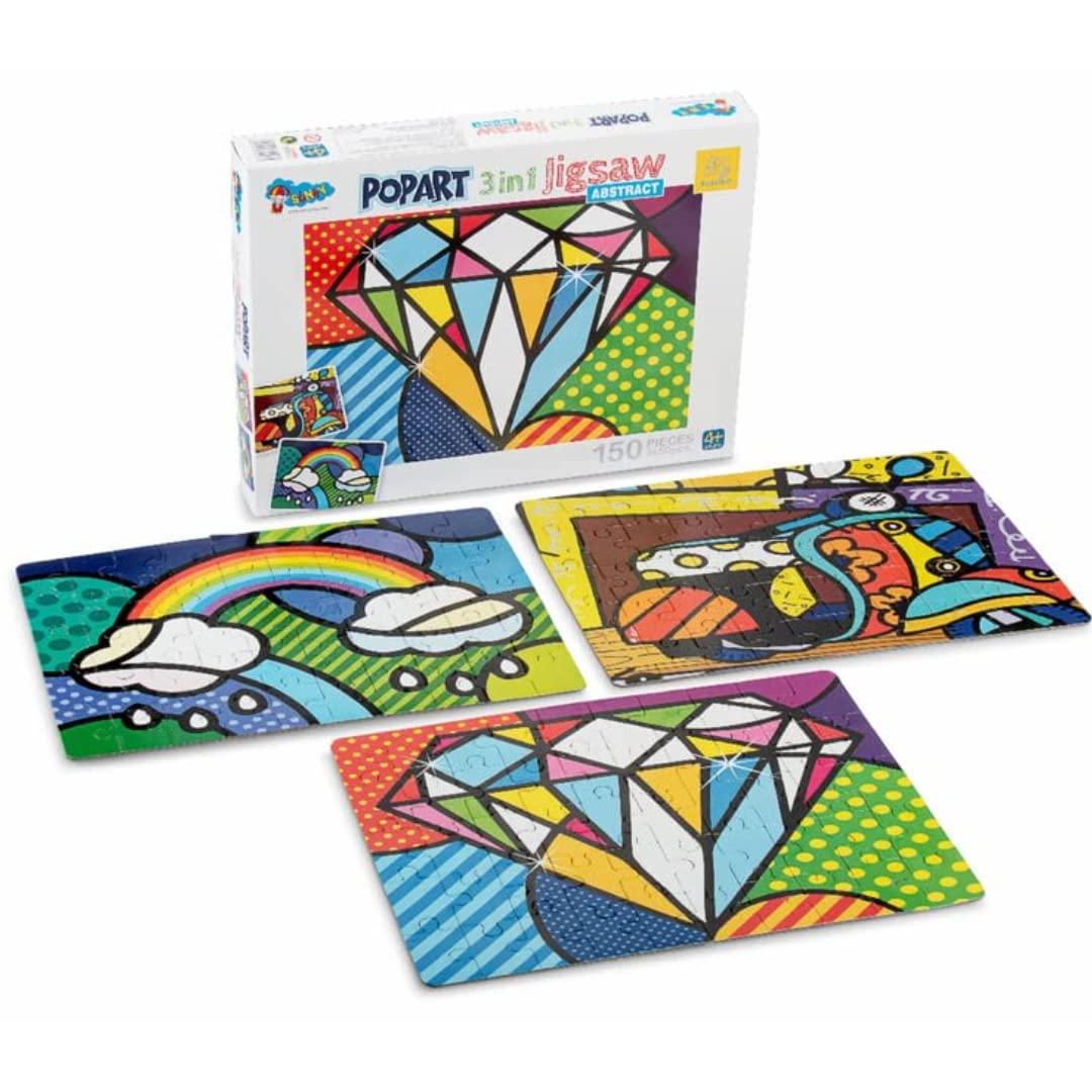Storio Popart 3-in-1 Jigsaw Puzzle Set - Cities, Animals & Abstract Designs | Educational Learning Toys for Kids Ages 4-8 | Multicolor Puzzle Games for Classroom & Home Playtime