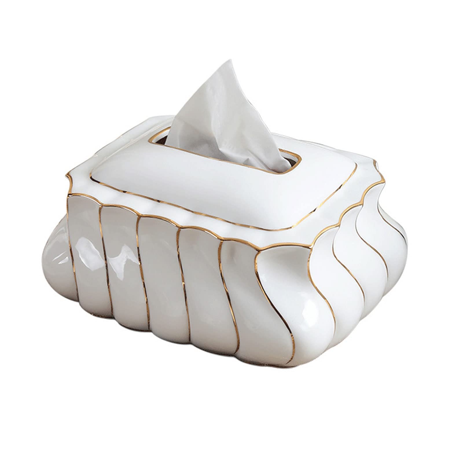 Modern Creative Tissue Box Cover - White Rectangular Holder for Disposable Paper Facial Tissues | Bathroom Vanity, Countertop, Bedroom Dresser, Nightstand & Desk Organizer | Home & Office Decor Accessory