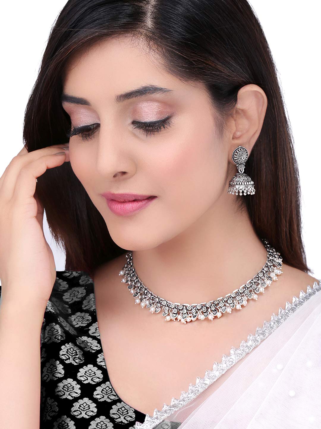 Oxidized Silver Afghan Tribal Jewelry Set - Yellow Chimes Necklace & Choker for Women, Traditional Handmade Birthday & Anniversary Gift for Her | Perfect for Ethnic Fashion, Boho Outfits & Special Occasions