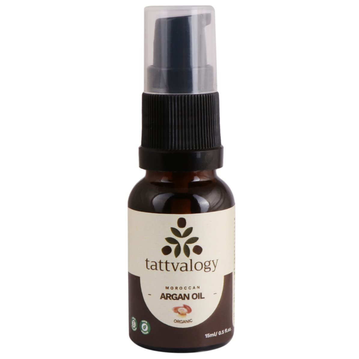 Tattvalogy Moroccan Argan Oil - Certified Organic, Unbleached & Unrefined Hair & Skin Treatment | Non-Sticky, Chemical-Free Pure Argan Oil in Glass Bottle (15ml) | For Hair Growth, Scalp Care & Skin Hydration | Perfect for Daily Hair Serum & Night Skin Routine