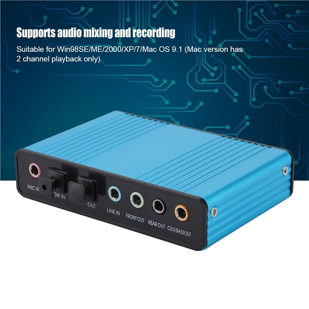 10-Piece Aluminum Alloy External USB Sound Card 5.1 Channel Audio Adapter for PC/Laptop - Professional Home Theater & Gaming Speaker Upgrade (Ideal for Music Production, Streaming & Conference Calls)