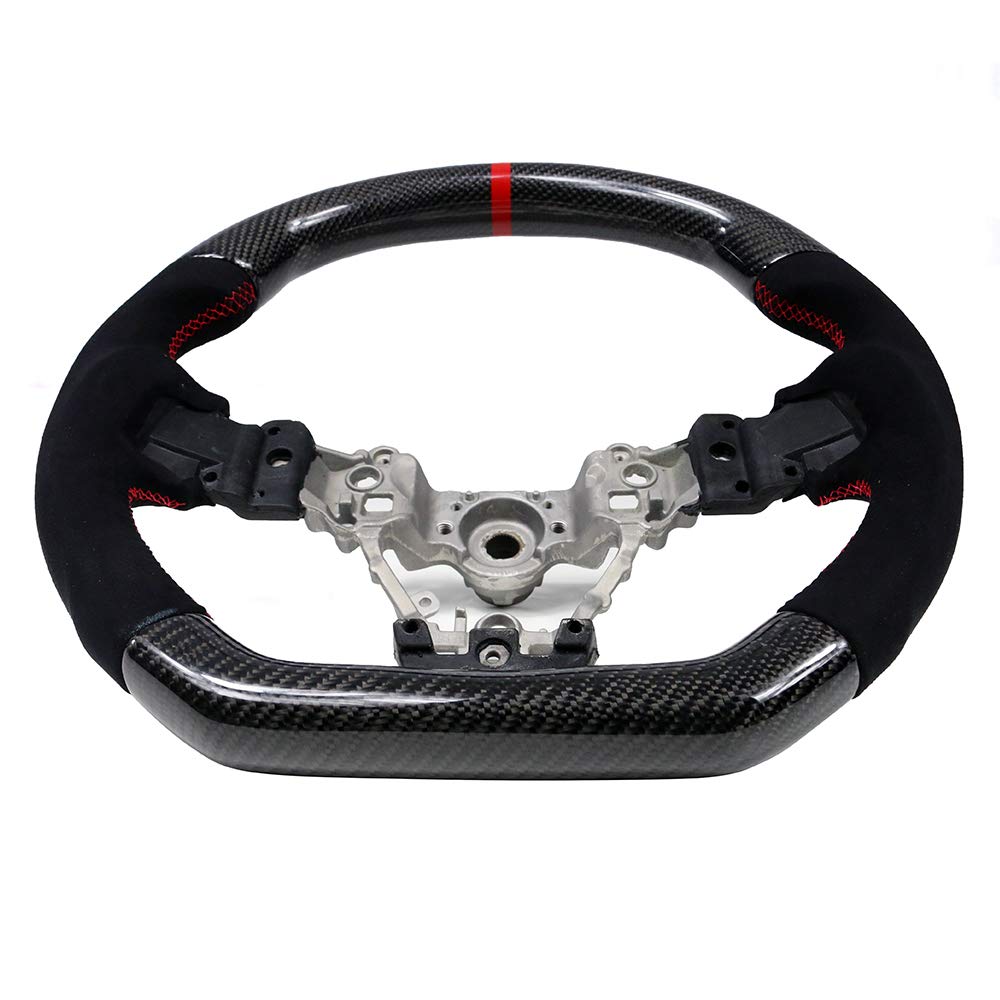 IKON MOTORSPORTS Steering Wheel for 2015-2021 Subaru WRX & WRX STI - Carbon Fiber & Synthetic Suede with Anti-Slip Cover, Red Stitching & Red Ring - Perfect for Racing, Daily Driving & Car Enthusiasts