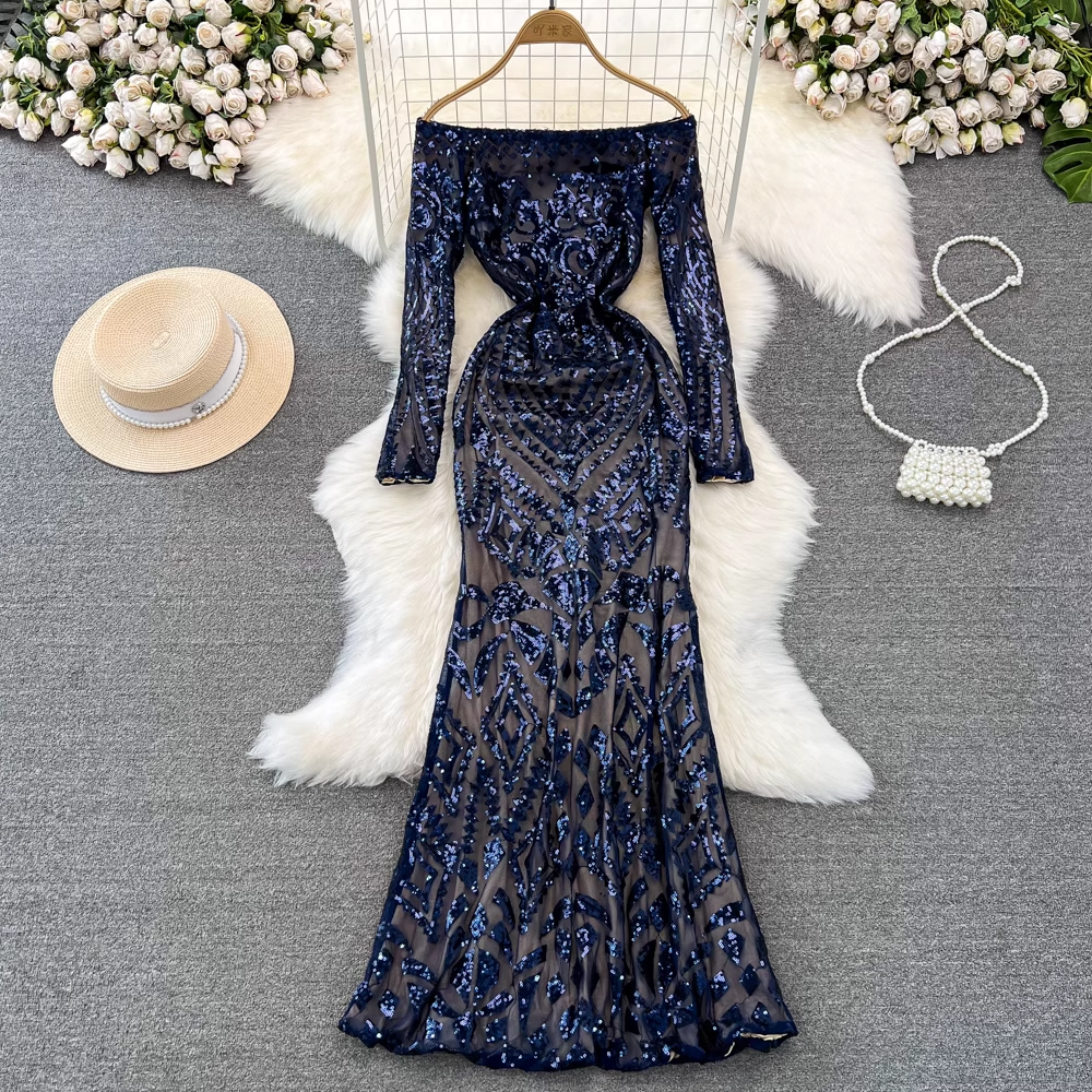 Elegant Off The Shoulder Sequins Prom Dress - Shiny Sheath Evening Gown for Women - Perfect for Homecoming, Formal Parties & Special Occasions