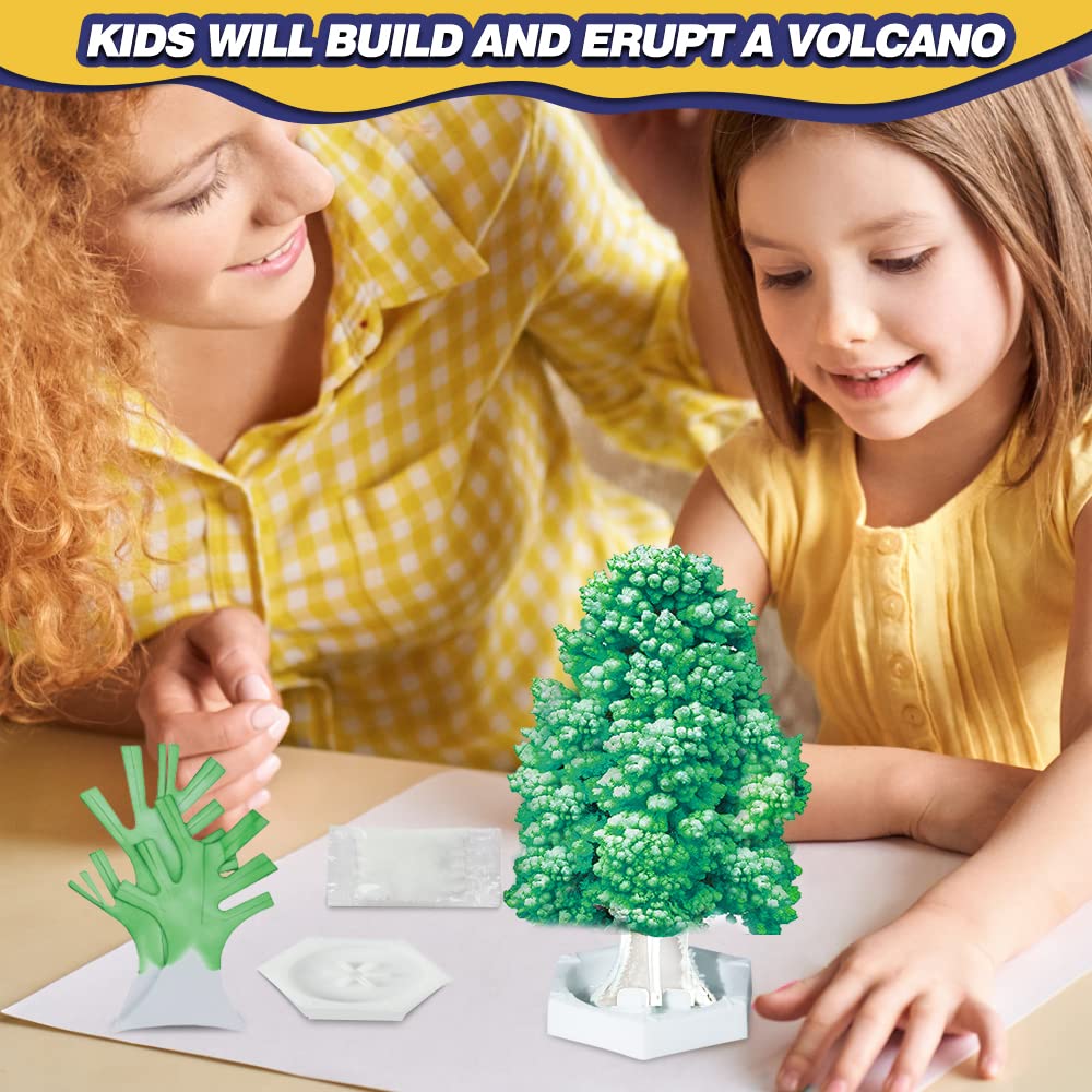 STEM Science Kit for Kids Ages 8-12 - 4 Exciting Experiments: Volcano Eruption, Crystal Tree Growing, Fake Snow Making & Water-Oil Pigment Reaction - Educational DIY Learning Toys | Perfect for Birthday Gifts, Classroom Activities & Homeschool Science Projects