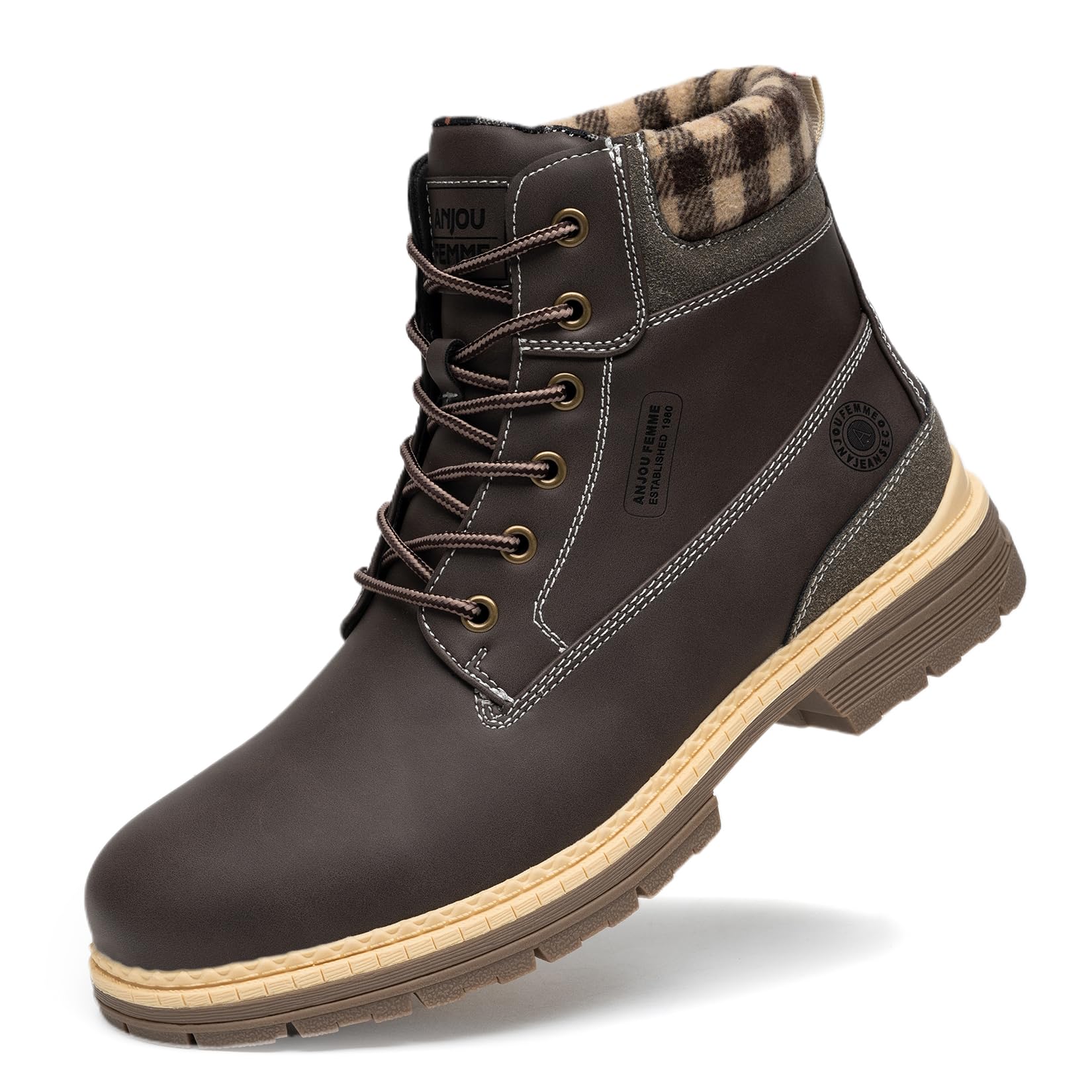 ANJOUFEMME Waterproof Winter Hiking Boots for Men - Insulated Trekking & Work Boots with Anti-Slip Sole | Perfect for Snowy Trails, Outdoor Adventures & Construction Sites