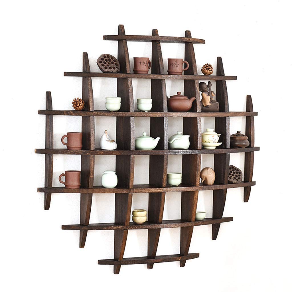 Vintage Solid Wood Tea Cup Holder - Wall Mounted Tea Set Display Stand for Teapot Rack - Multi-Color Home Decor for Kitchen, Living Room & Tea Room (Size A)