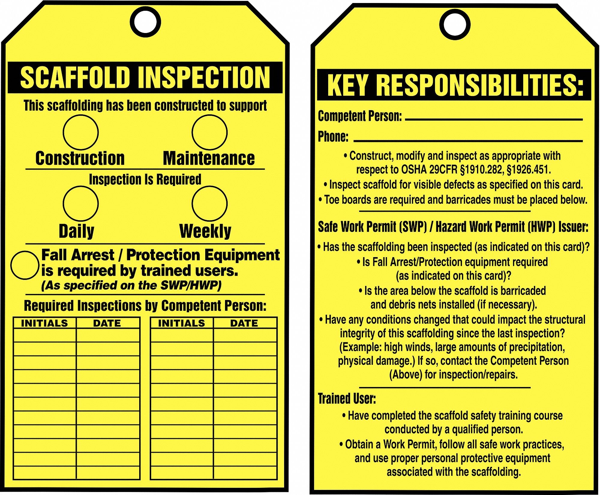 Accuform 10 mil PF Cardstock Scaffold Inspection Tags - 6-1/4