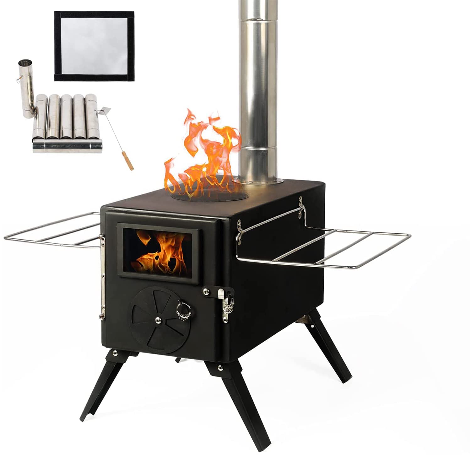 OKL Tent Camping Stove - Portable Outdoor Wood Burning Stove with Pipe for Cooking | Perfect for Camping, Hiking, Backpacking & Emergency Heating | Compact, Durable & Efficient Camp Stove for Outdoor Adventures