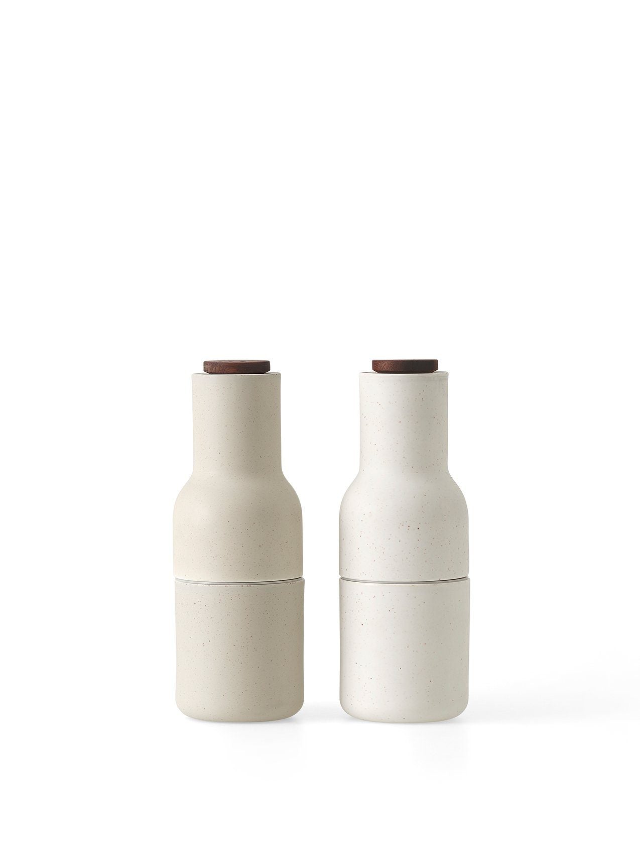 Premium Ceramic Salt and Pepper Grinder Set with Walnut Lid - Adjustable Coarseness, Refillable Spice Bottles for Kitchen, Dining Table & Gourmet Cooking