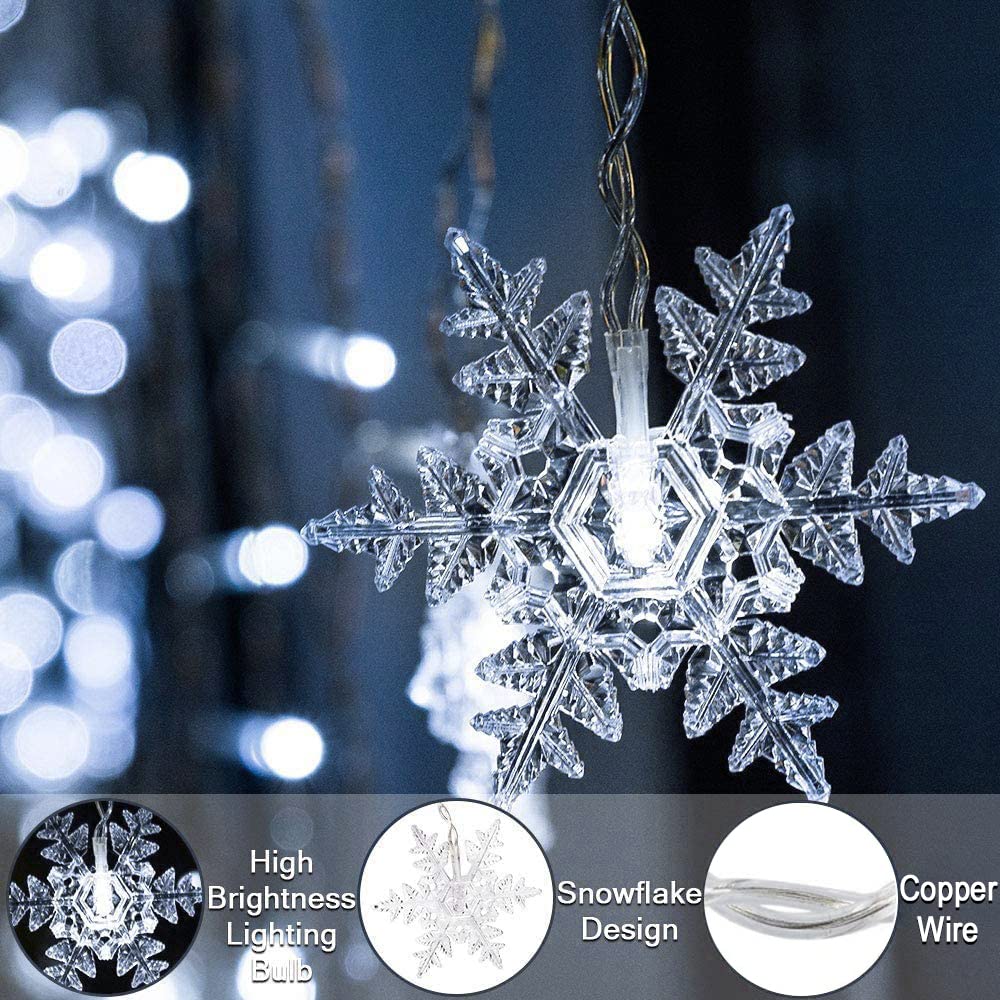 Christmas Snowflake Window Curtain String Lights - 20ft 40 LED Battery Operated Waterproof Fairy Lights for Indoor Outdoor Decor | Perfect for Bedroom, Party, Patio, Garden & Holiday Decorations