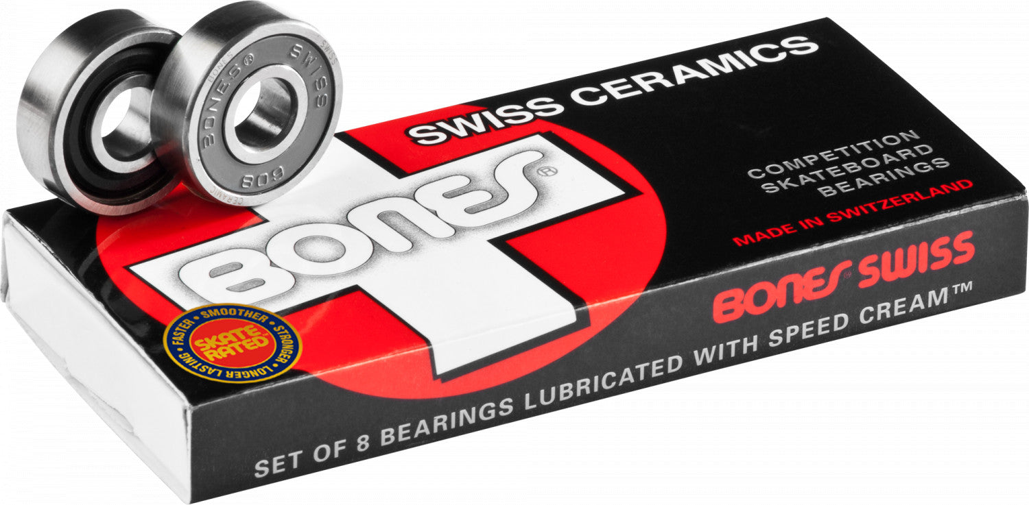 Bones Swiss Ceramic 8mm Skateboard Bearings - High Speed Precision Bearings for Skateboards, Longboards & Roller Skates - Perfect for Street Skating, Park Riding & Downhill Racing