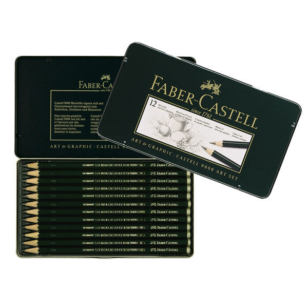Faber-Castell 9000 Graphite Pencils - Tin of 12 Premium Drawing Pencils for Artists, Sketching & Professional Artwork - Perfect for Sketching, Shading & Detailed Drawing