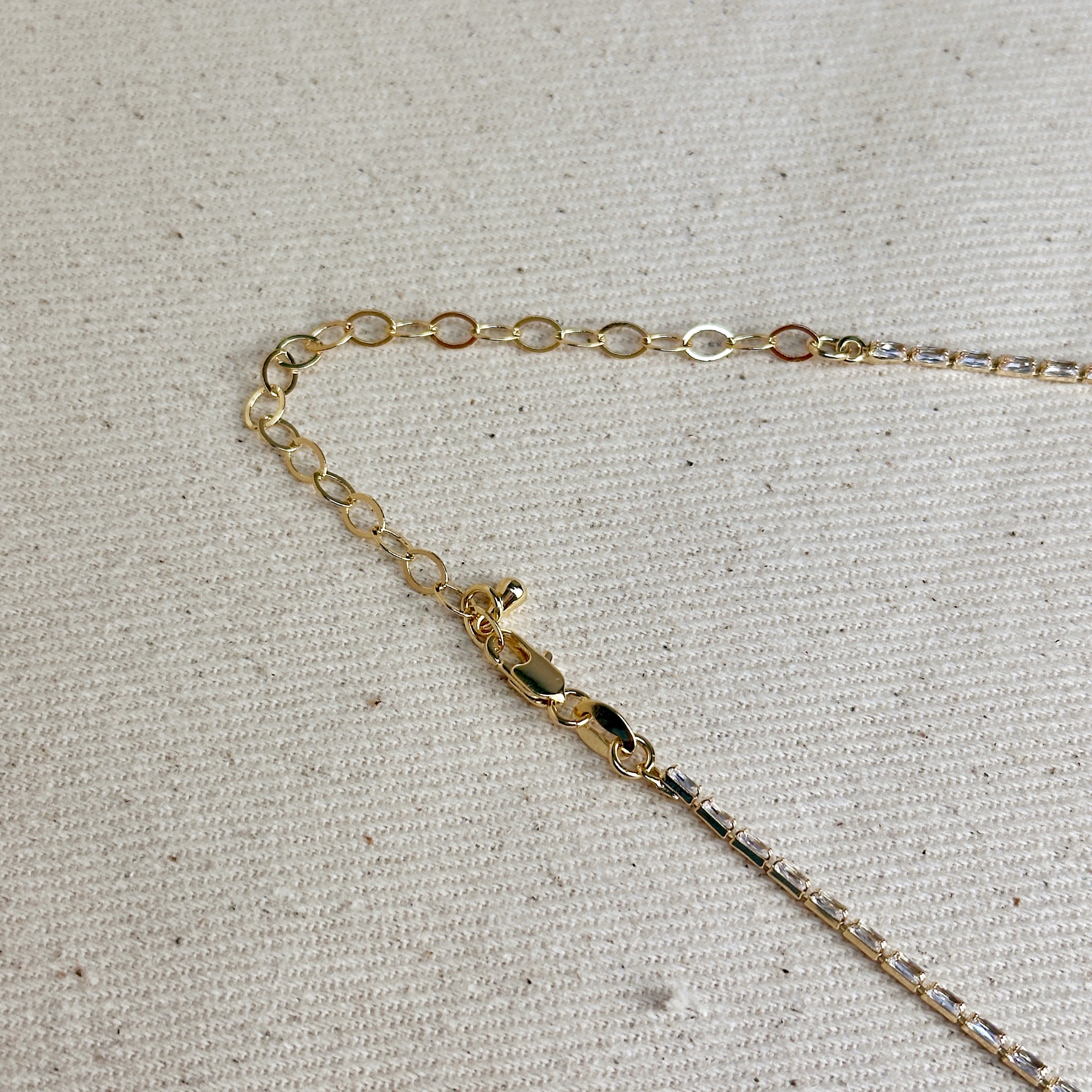 18K Gold Filled 1.5mm Baguette CZ Tennis Necklace - Elegant Cubic Zirconia Jewelry for Women, Perfect for Weddings, Parties & Special Occasions