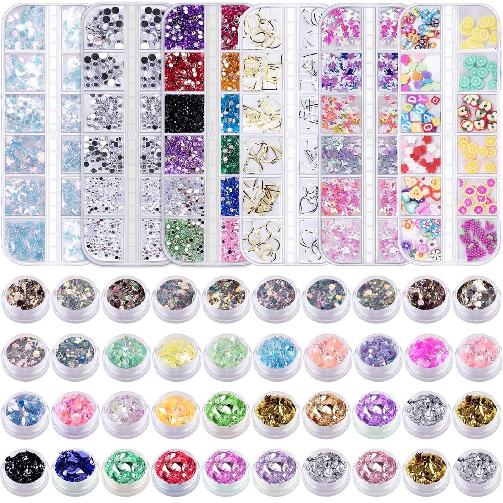 Gems Nail Art Kit with Crystals, Sequins & Rhinestones - Multicolor Acrylic Powder for Professional Nail Designs | Perfect for Salon, Home Manicures & Special Occasions