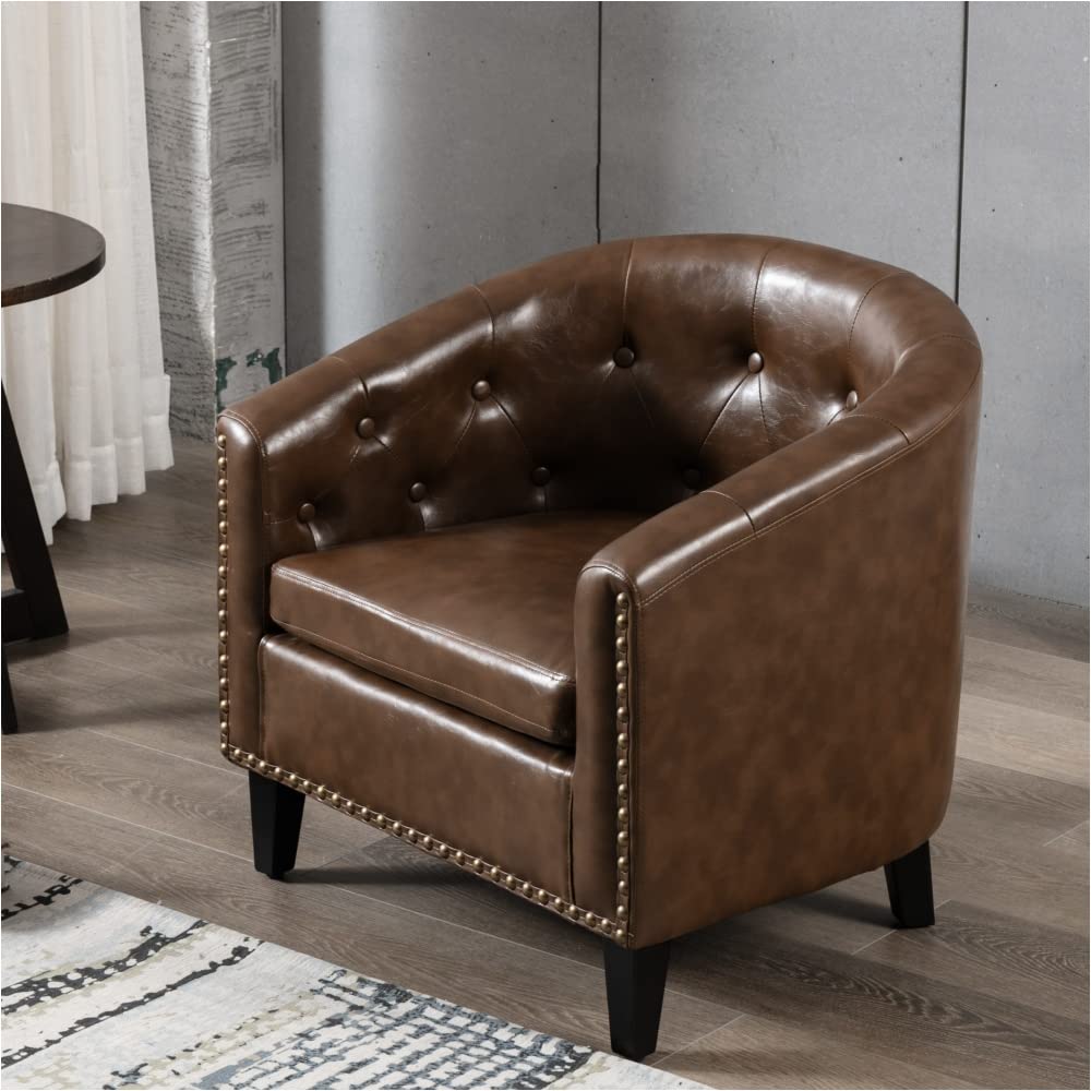 Luxury PU Leather Tufted Barrel Tub Chair for Living Room, Bedroom & Club - Stylish Accent Seating for Home & Office Decor