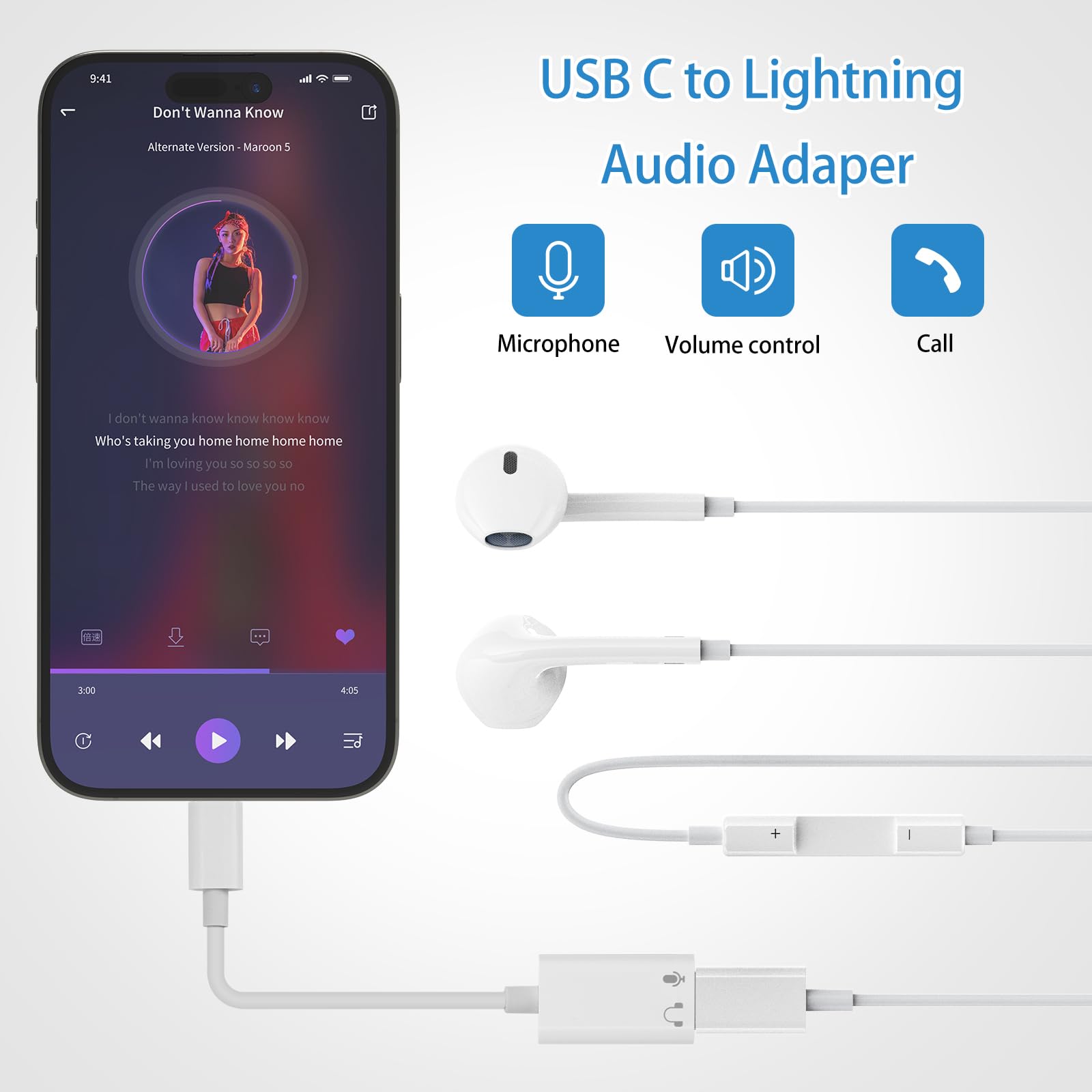 USB C to Lightning Audio Adapter for iPhone 15/15 Plus/15 Pro/15 Pro Max & iPad - 3.5mm Headphone Jack Converter (No Charging/Data Support) - Perfect for Music, Gaming & Hands-Free Calls