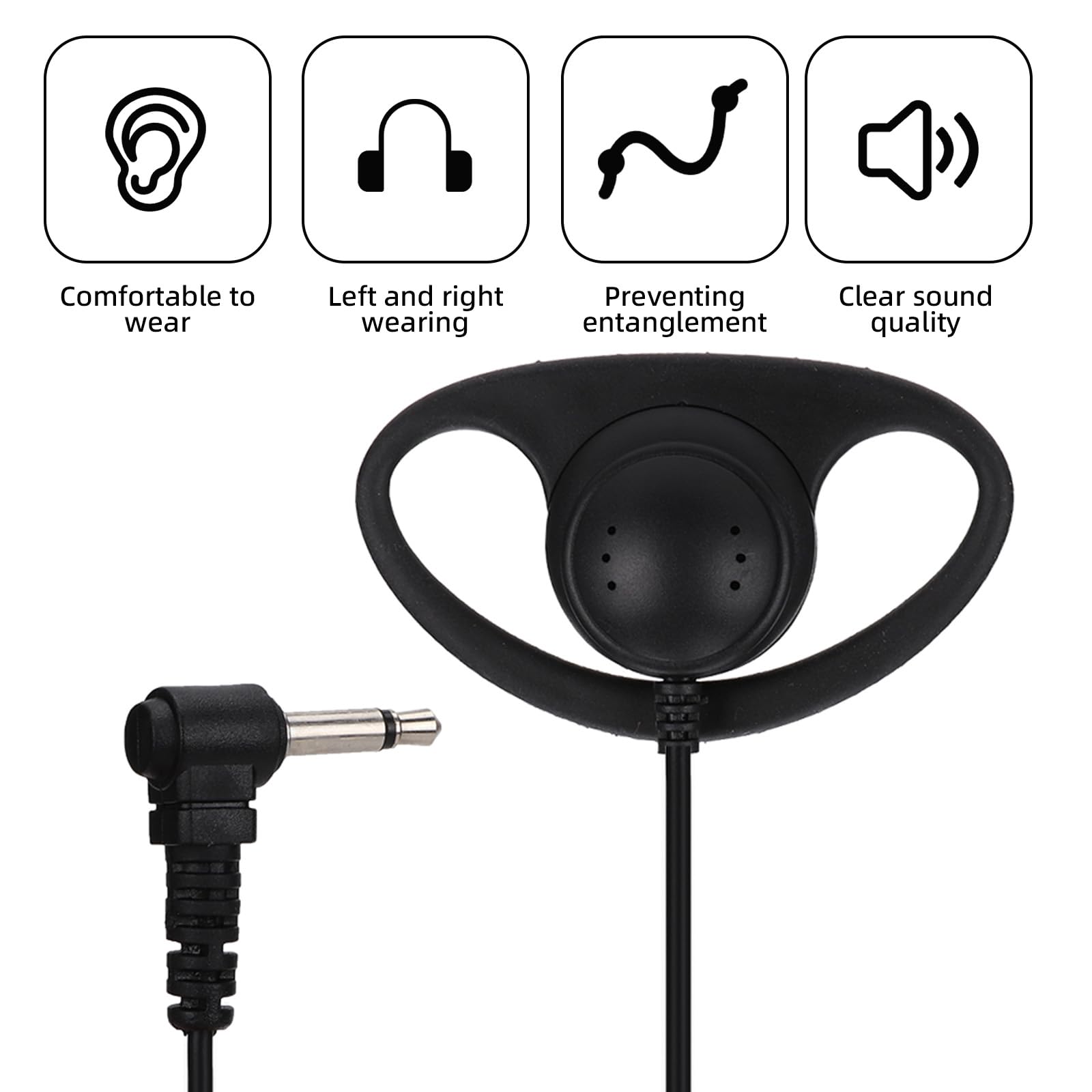Niiyen Walkie Talkie Earpiece - 5 Pack 3.5mm Jack D-Shaped Headset with PTT Listening Mic for Two-Way Radios - Secure Clip-On Design for Security, Construction & Event Staff Communication