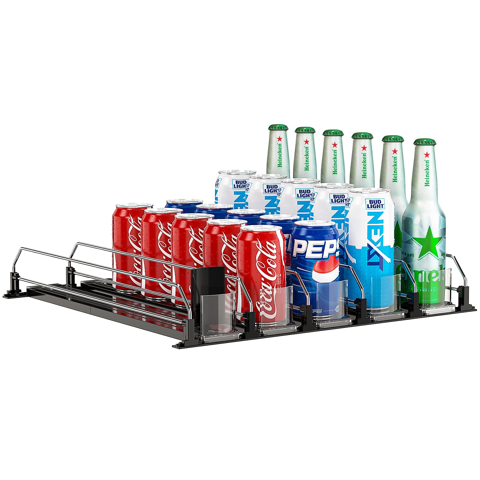 Adjustable 5-Row Soda Can Dispenser for Fridge - Self-Pushing Drink Organizer for Beer, Pop & Water Bottles (15.1