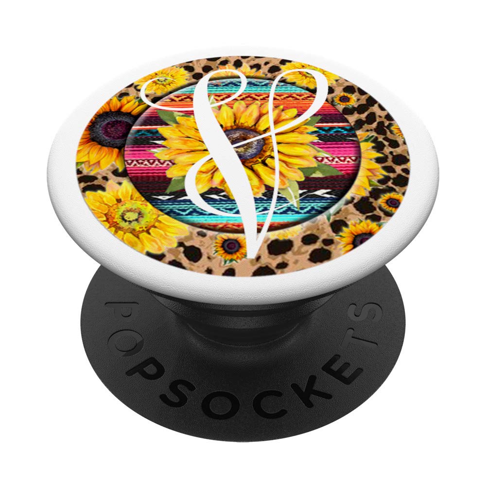 Sunflower Pop Letter V Phone Case Stand - White V Monogram PopSockets Grip & Stand for iPhone, Samsung & Tablets | Perfect for Work, Travel & Selfies
