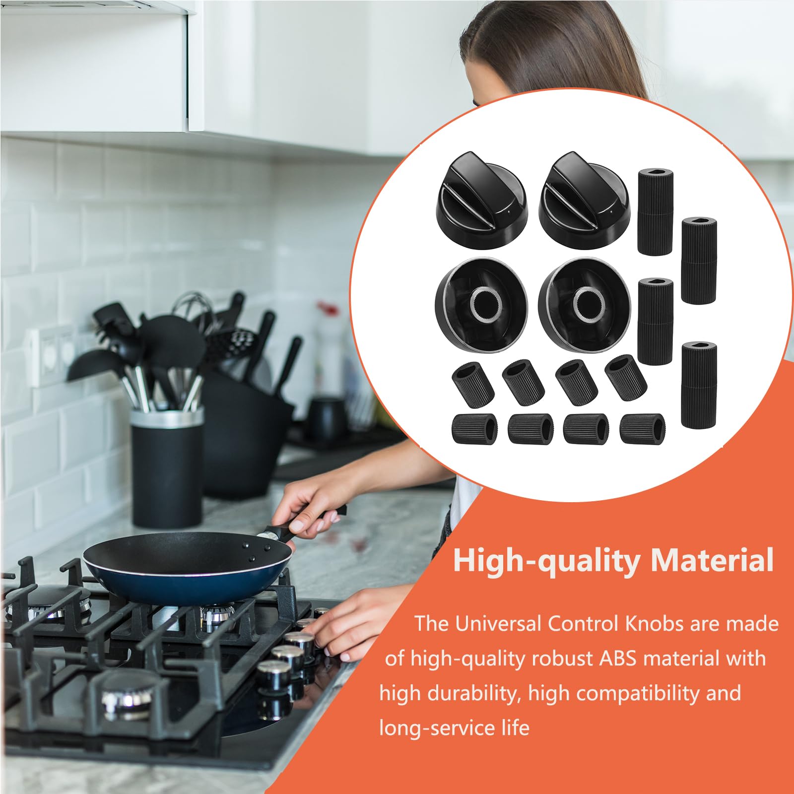 4 Pack Universal Stove Knobs with 12 Adapters - Fits Most Oven, Range & Stove Controls - Durable Black Replacement Knobs for Kitchen Appliances - Perfect for Gas & Electric Stoves, Ovens & Cooktops